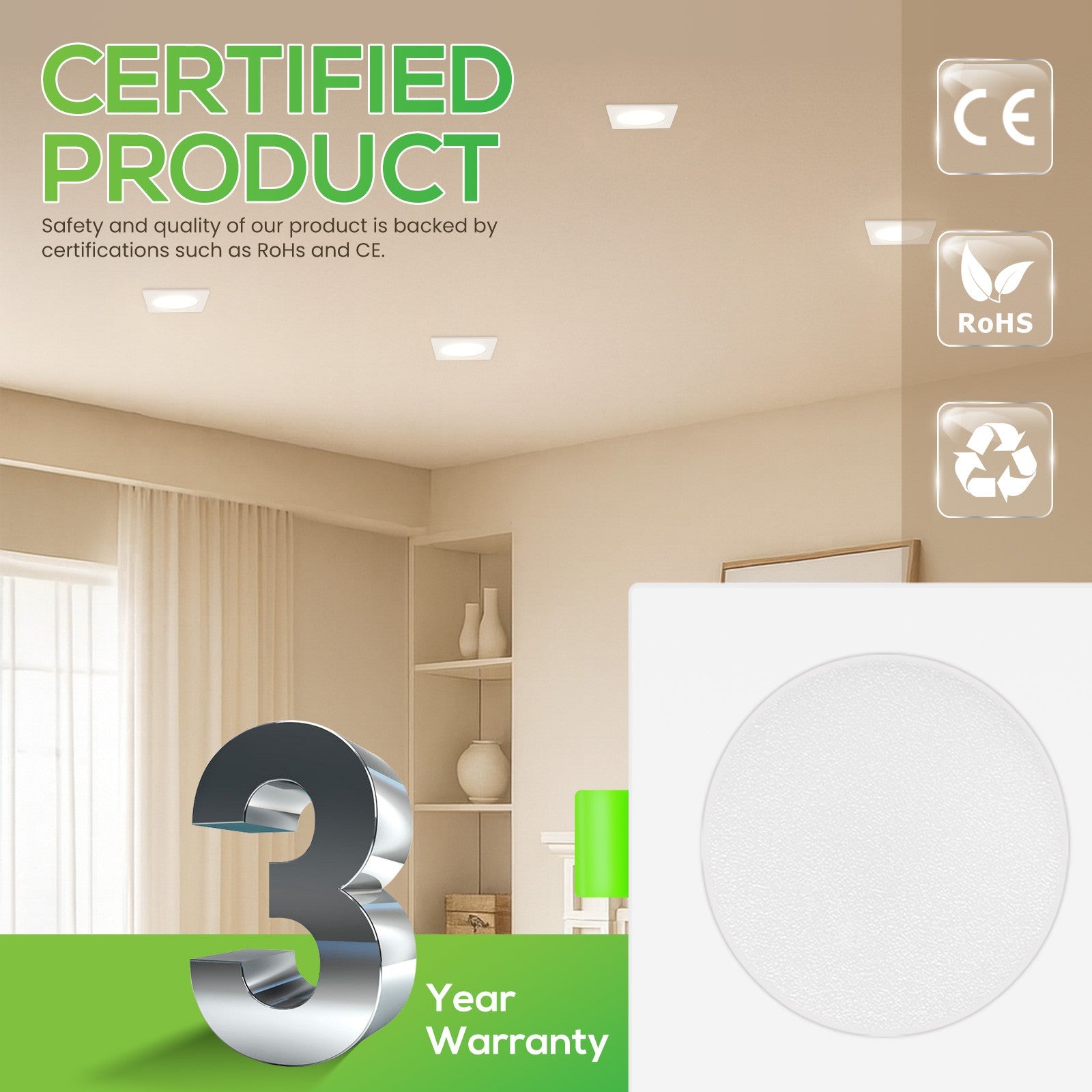 Downlight Cuadrado Regulable CCT Blanco 7W Corte Ø66-75mm 110º
