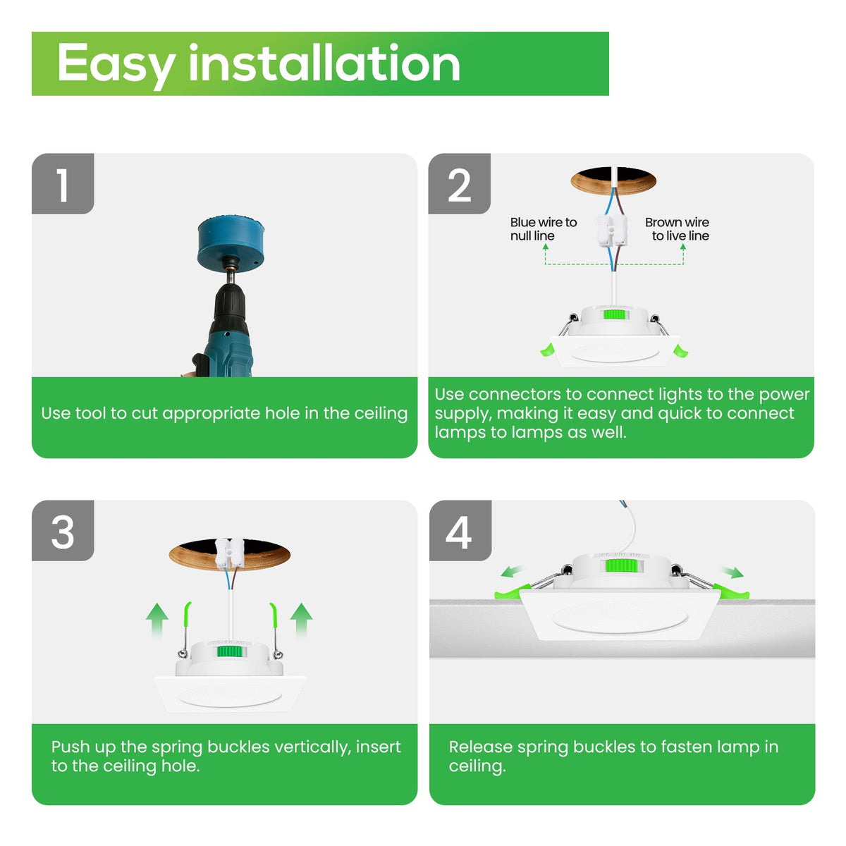 Dimmable CCT Square Downlight Nickel 7W Cut-out Ø66-75mm 110º