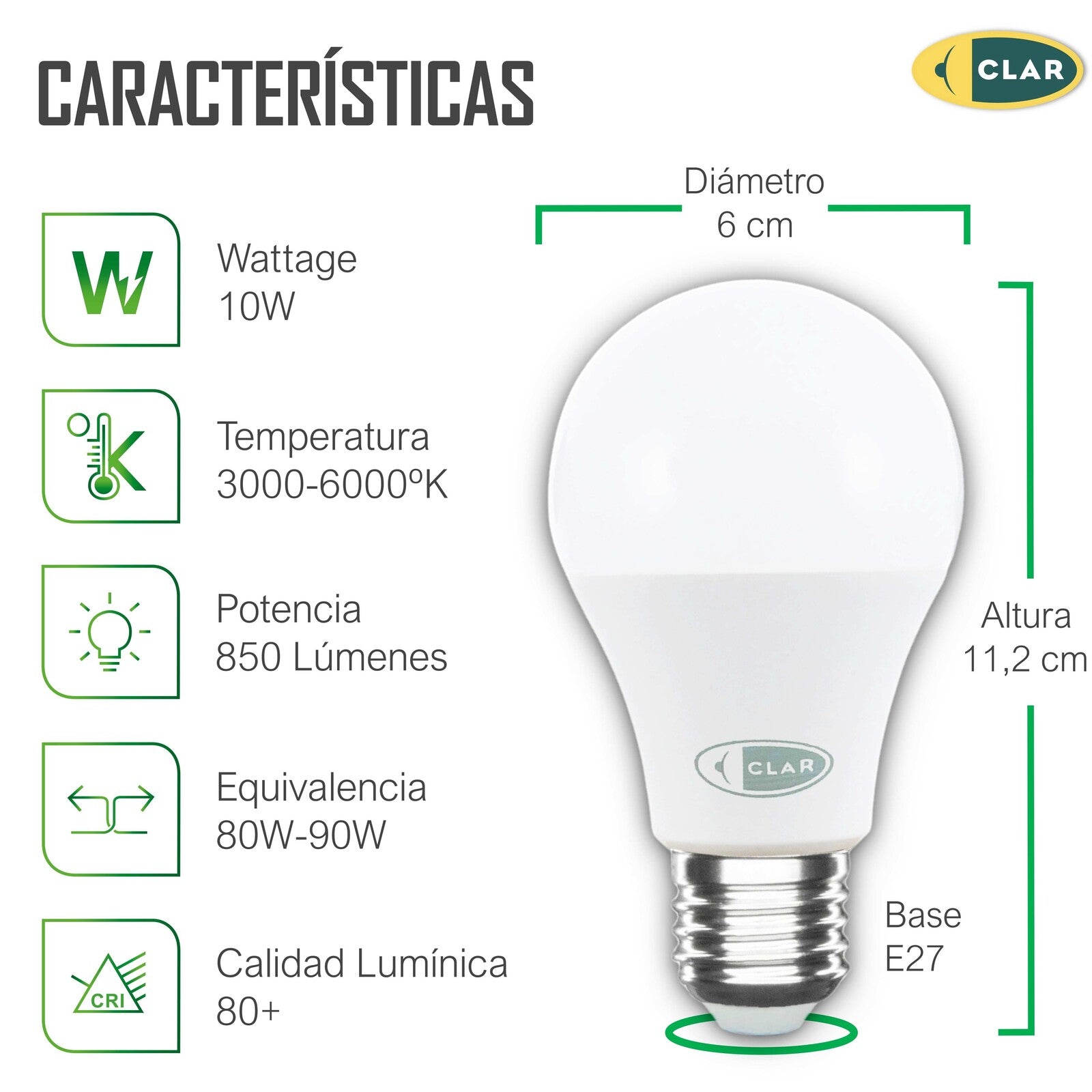 Bombilla LED E27 10W, Bombilla E27