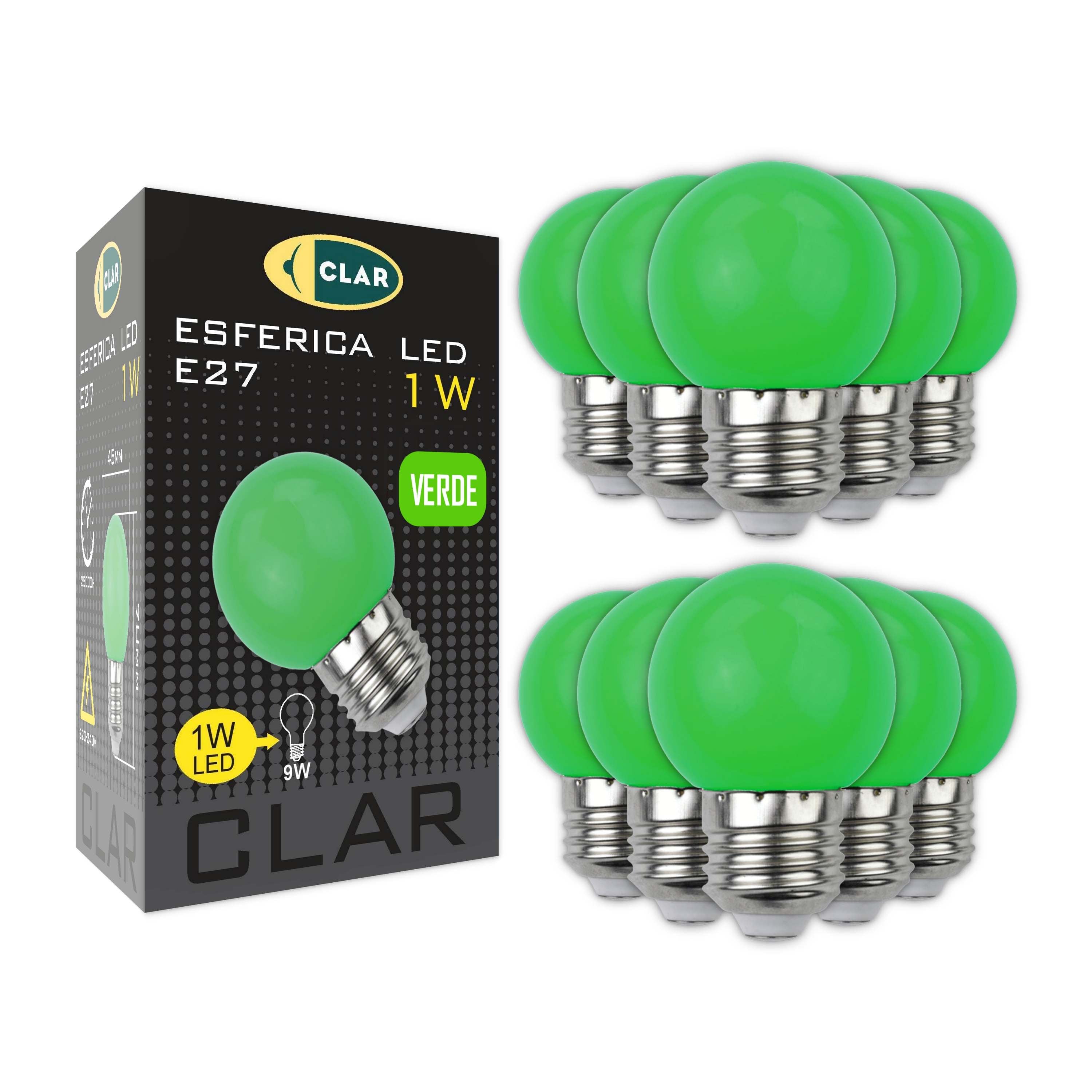 ESFERICA LED E27 1W 230V VERDE