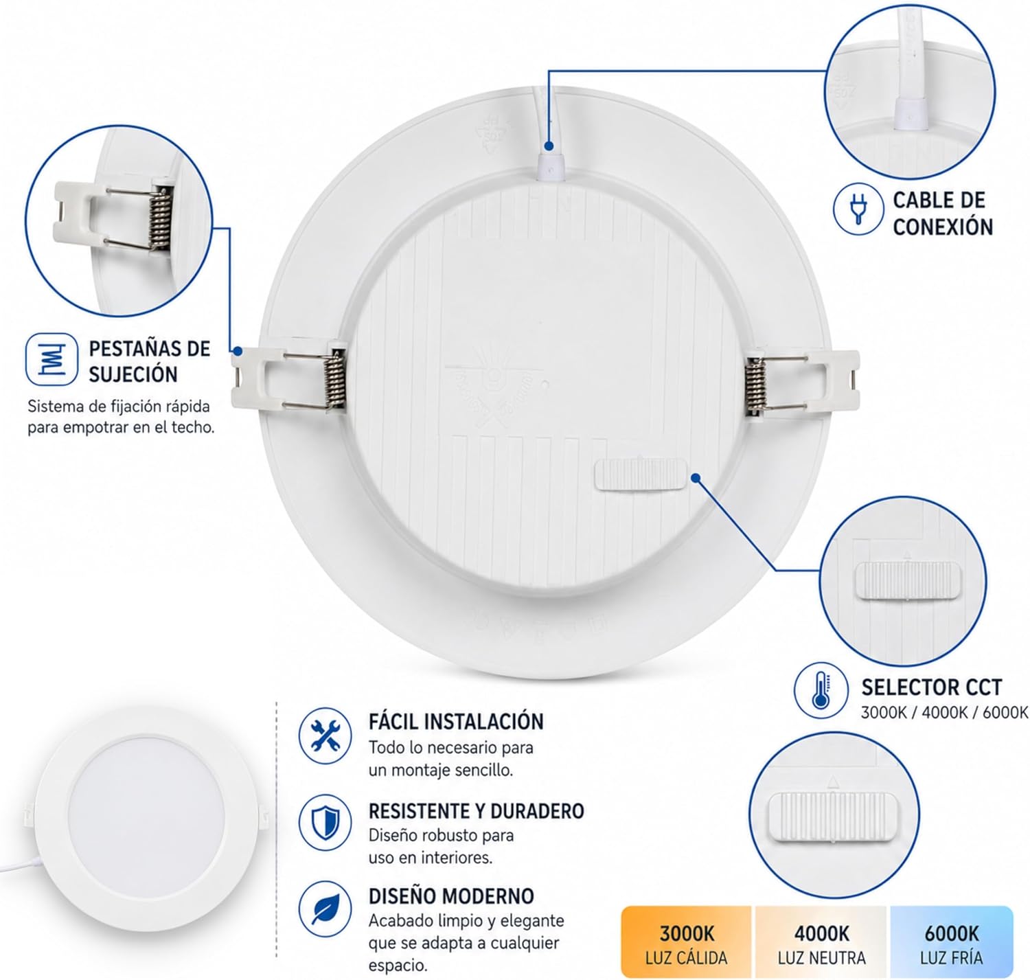 Downlight LED Soffitto Da incasso 12W, Faretto Interno, Driver Incluso, 3 Tonalità CCT