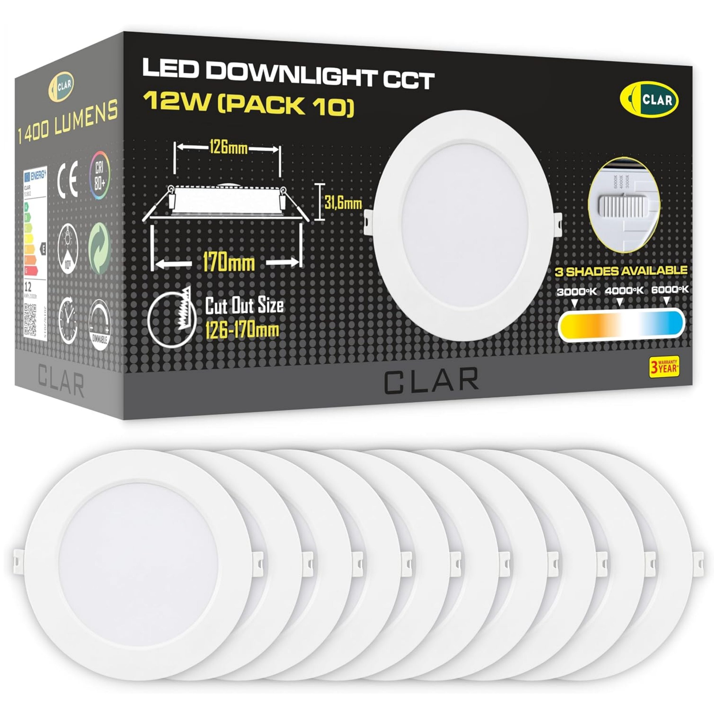 Downlight LED Plafond Encastrable 12W, Spot Intérieur, Driver Inclus, 3 Tons CCT