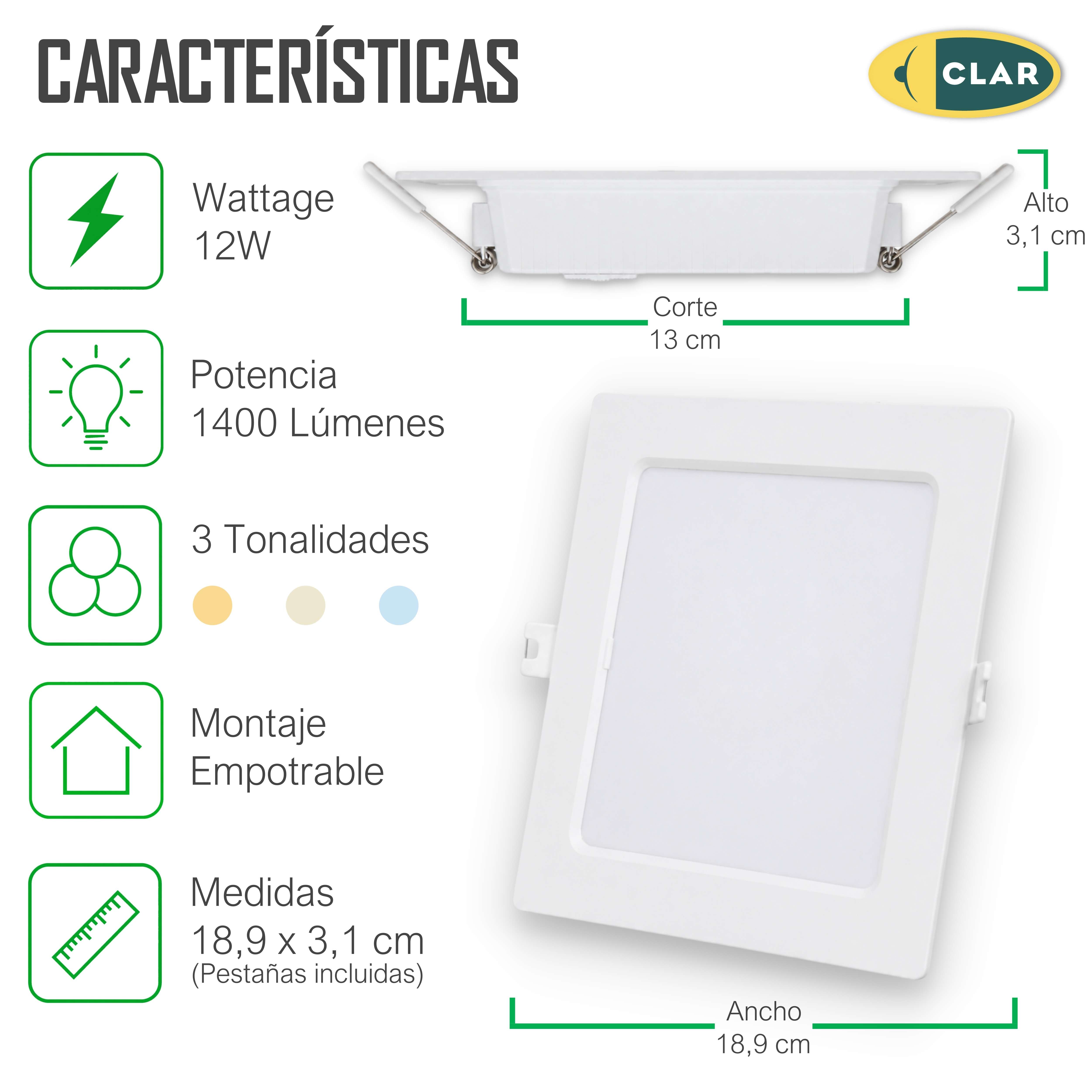 Downlight LED Soffitto Quadrato 12W, Downlight Quadrato Iluminación Da incasso de Interno, 3 Tonalità CCT