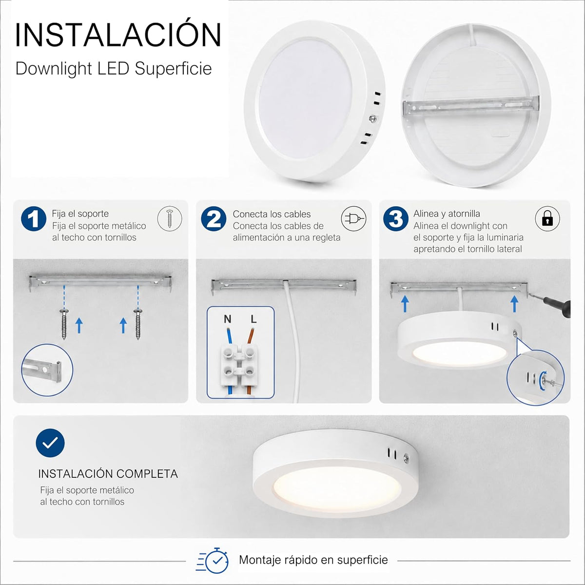 Downlight LED Techo Superficie 12W Downlight Superficie, Plafón LED, 3 Tonalidades CCT