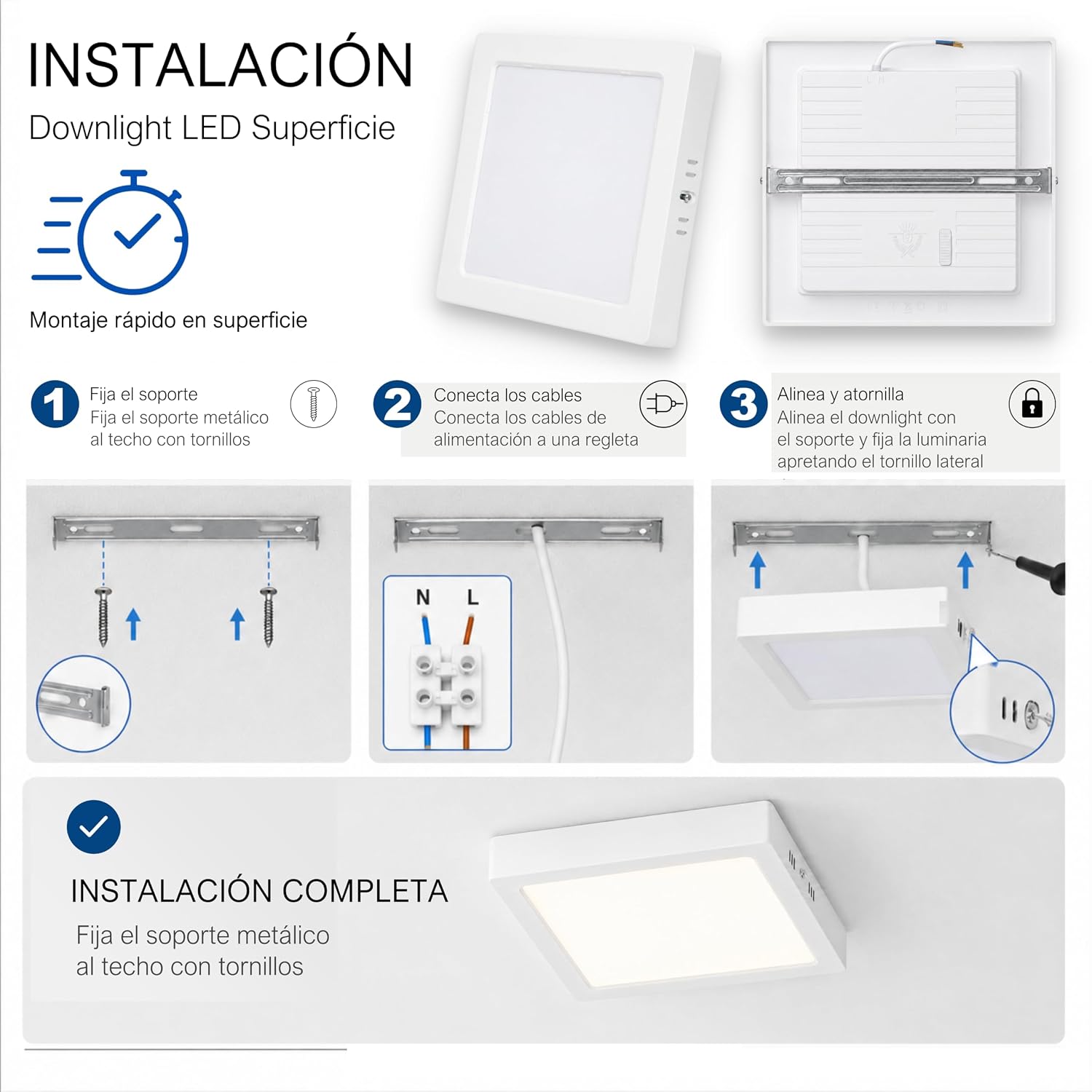 Downlight LED Superficie 20W Cuadrado, Plafón Cuadrado, 3 Tonalidades CCT