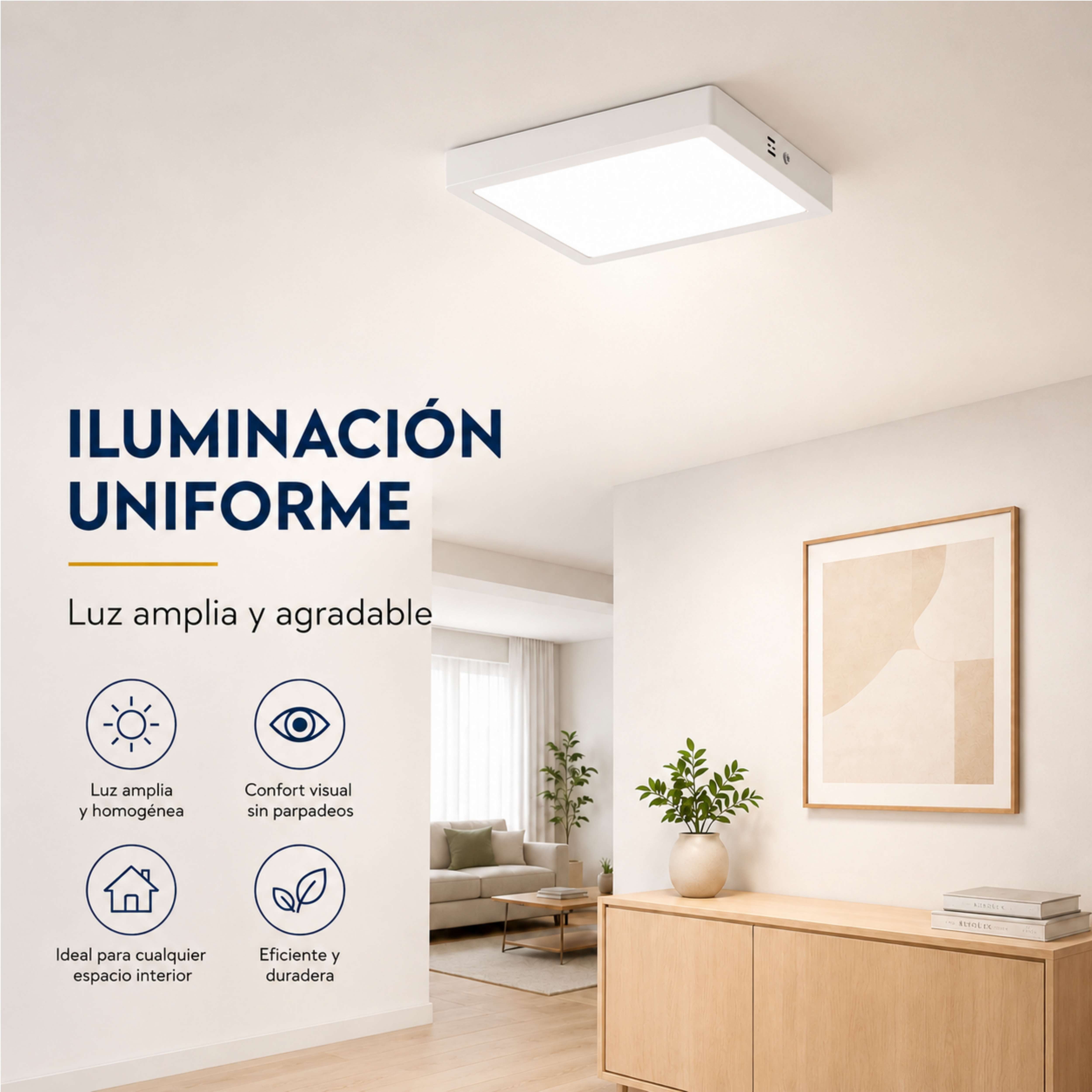 Downlight LED Superficie 24W Cuadrado, Plafones para Techo, 3 Tonalidades CCT