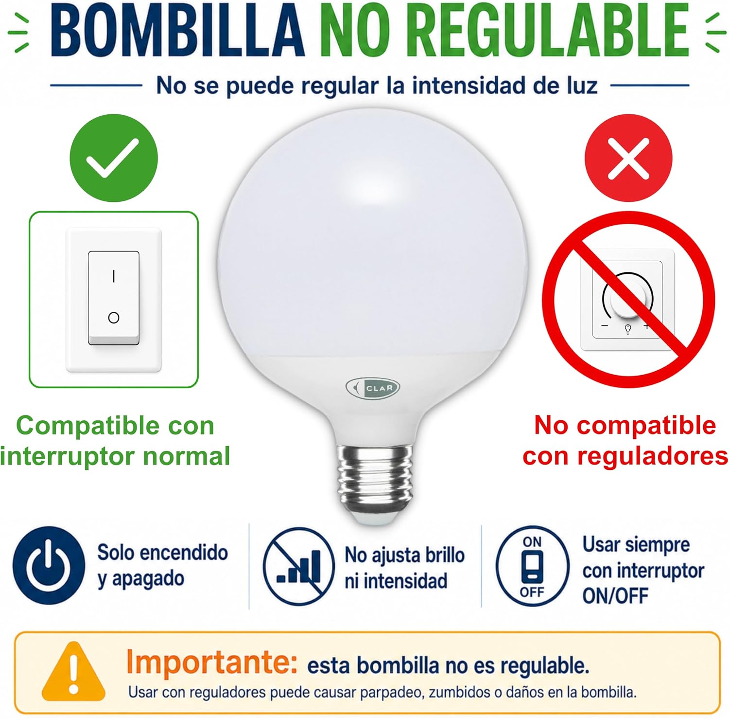 Lampadina Globo E27, Lampadina Grande Globo, Diámetro 120 mm (G120), Lampadina No Dimmerabile 25W