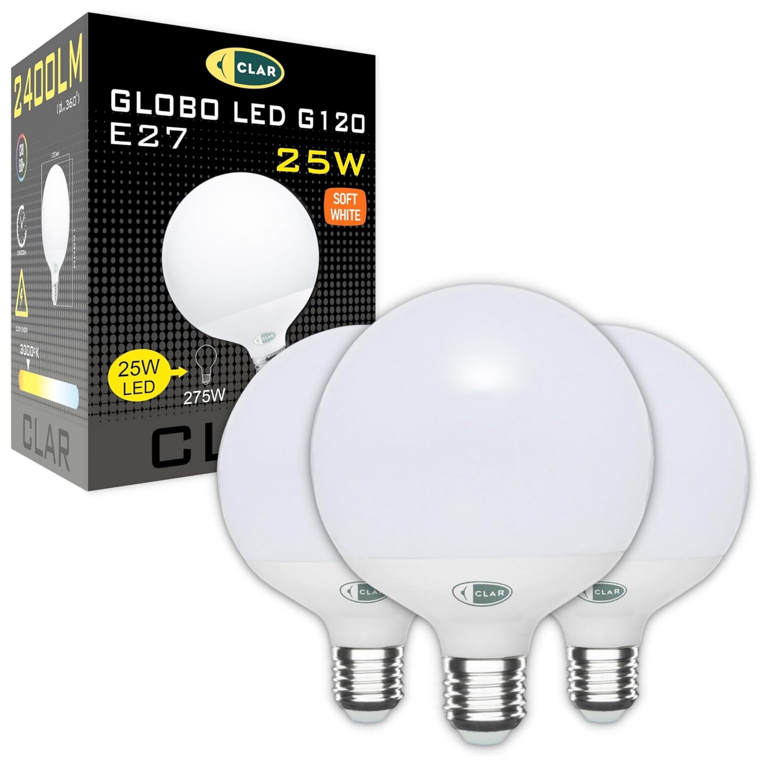 Lampadina Globo E27, Lampadina Grande Globo, Diámetro 120 mm (G120), Lampadina No Dimmerabile 25W