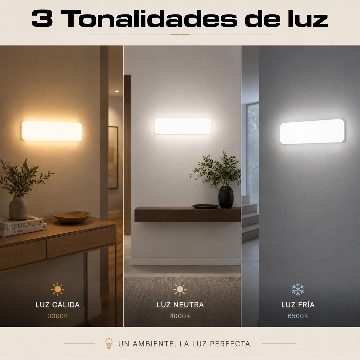 Plafoniera LED Soffitto, Plafoniera LED Soffitto Rettangolare 24W, 3 Tonalità Seleccionables CCT
