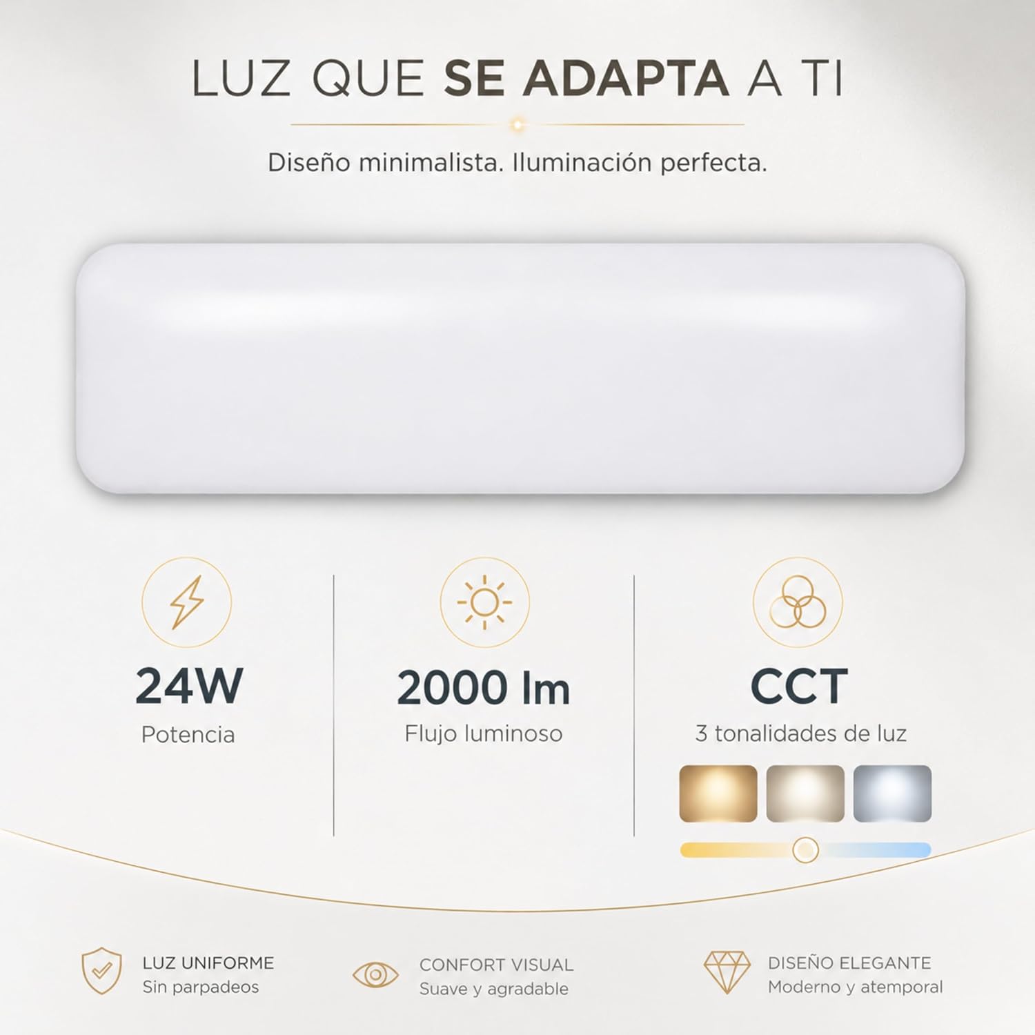 Plafoniera LED Soffitto, Plafoniera LED Soffitto Rettangolare 24W, 3 Tonalità Seleccionables CCT
