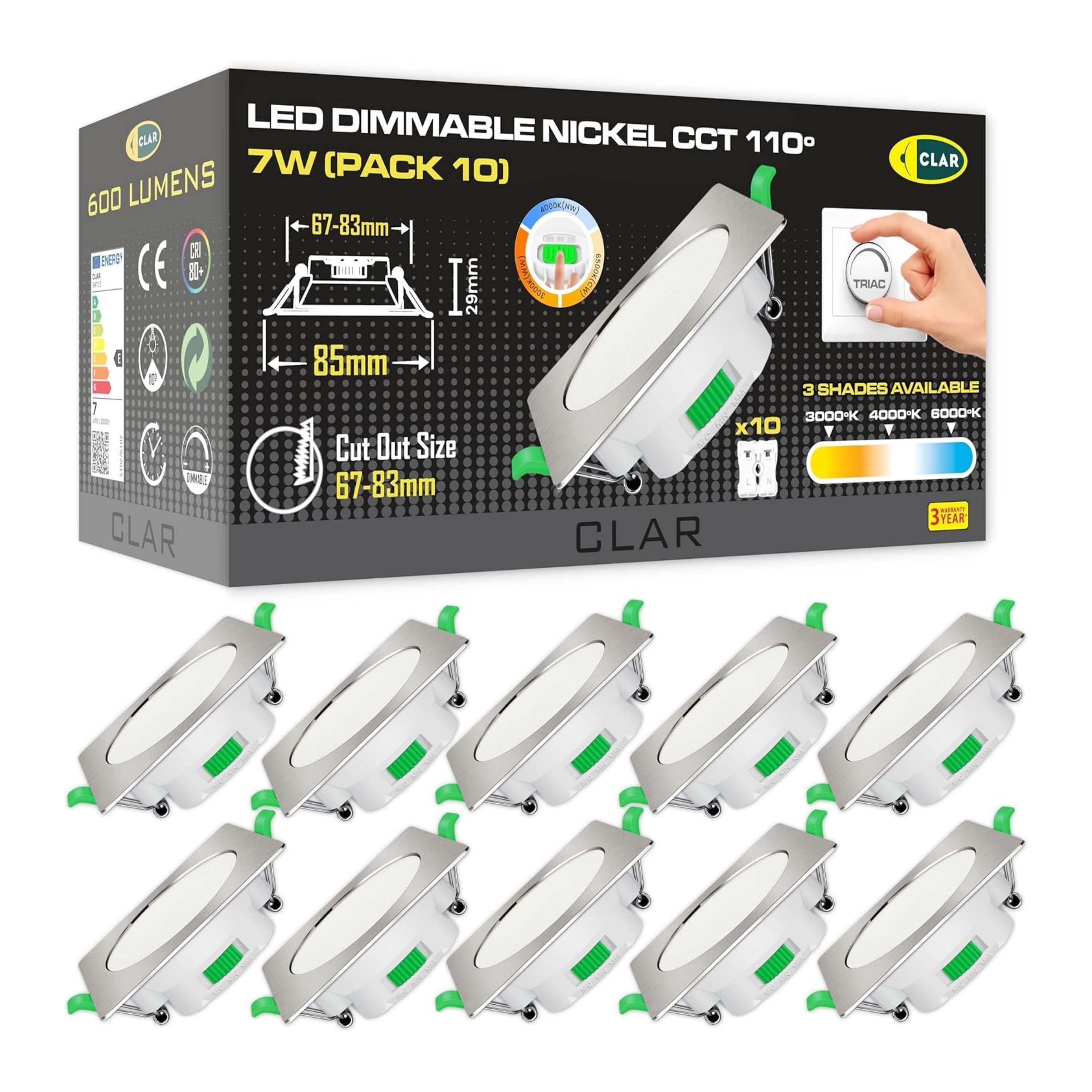 Downlight Cuadrado Regulable CCT Níquel 7W Corte Ø66-75mm 110º