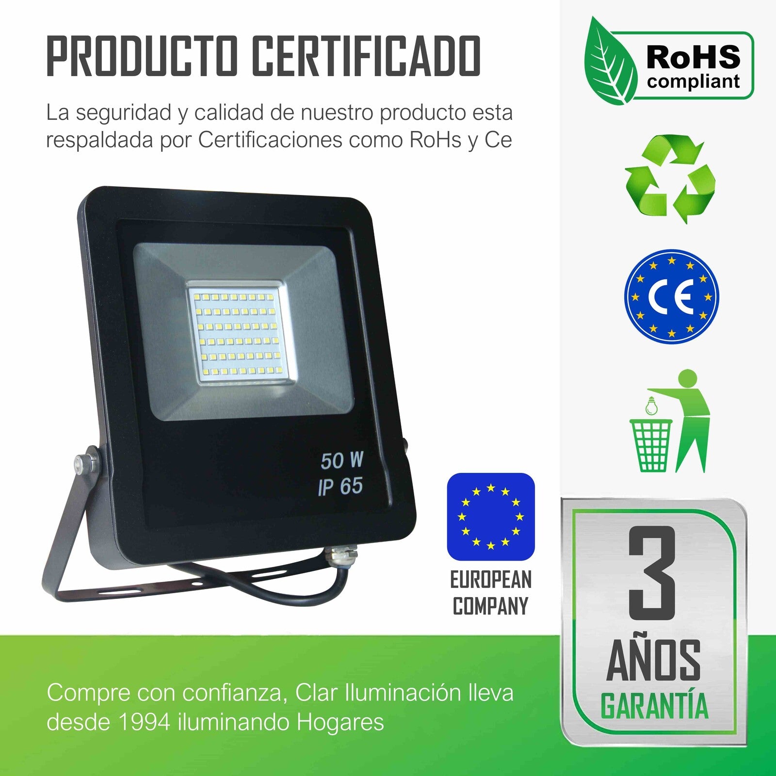 Proyector Gorila 50W, foco exterior LED