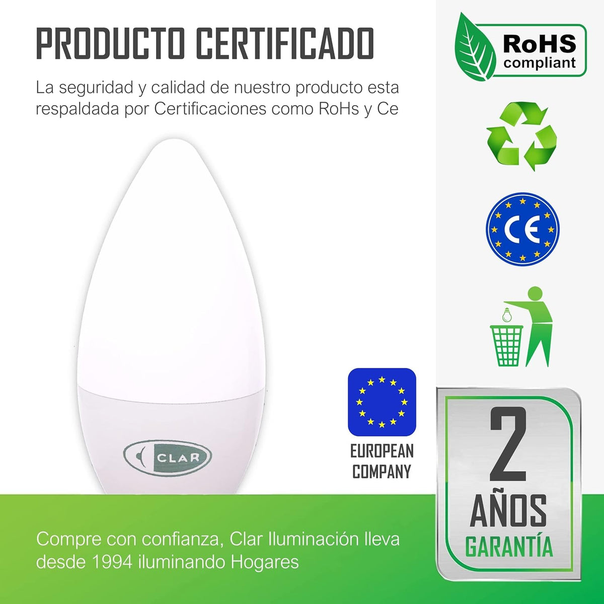 Bombilla LED E14, 8W  (Pack 10)