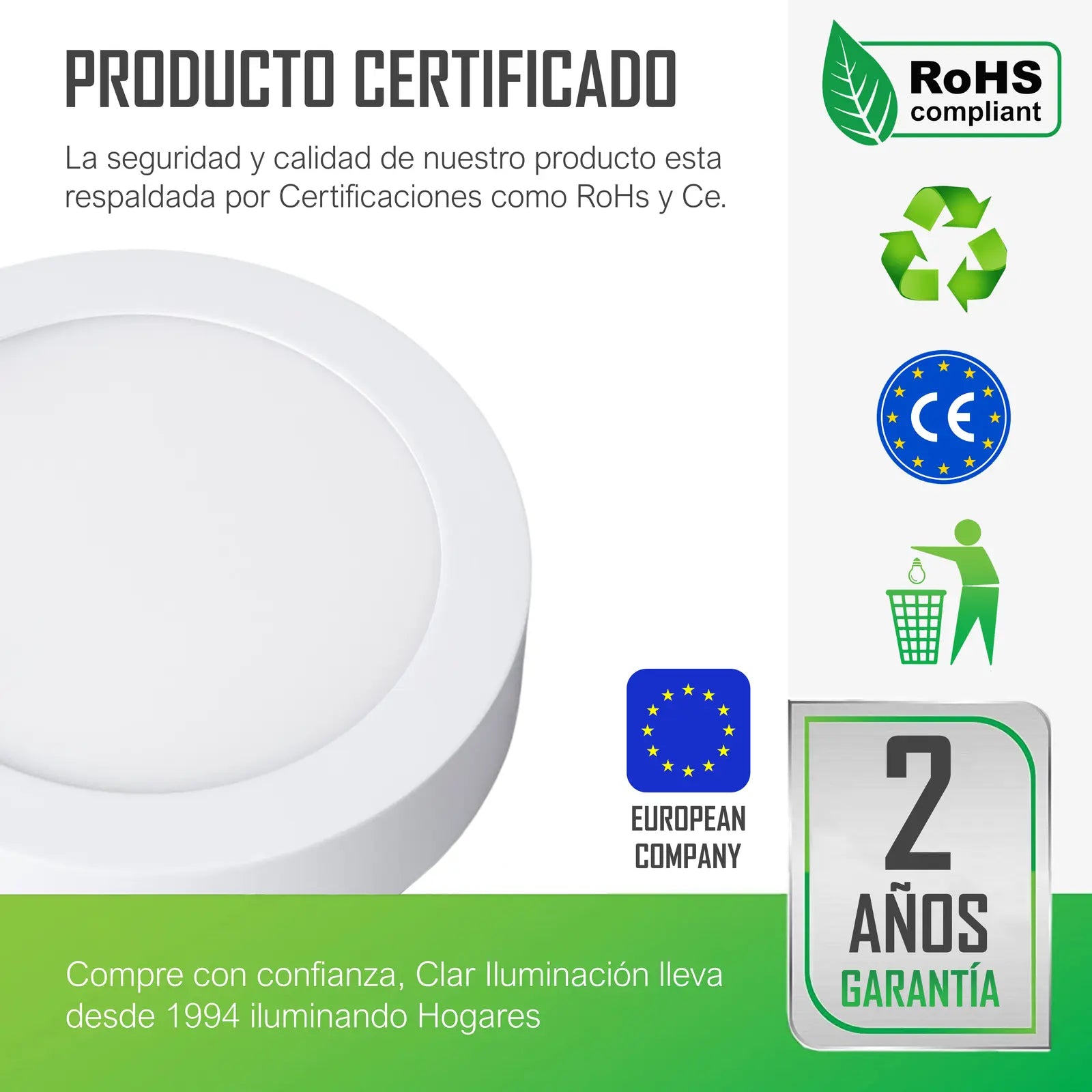 Downlight Superficie 12W Redondo, Plafon LED techo.
