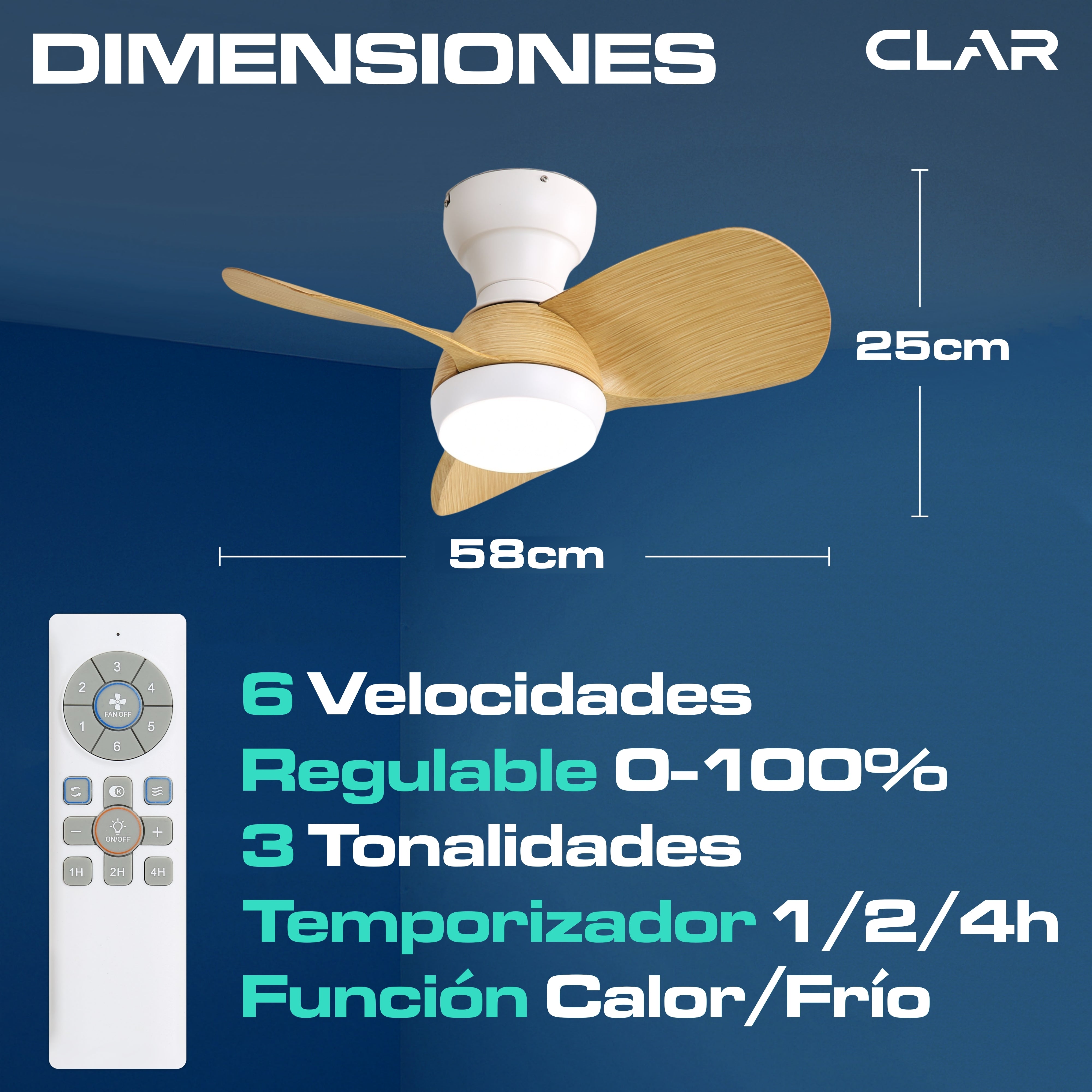 Ventilador de Techo Regulable CCT Ø58cm (Acabado Madera)