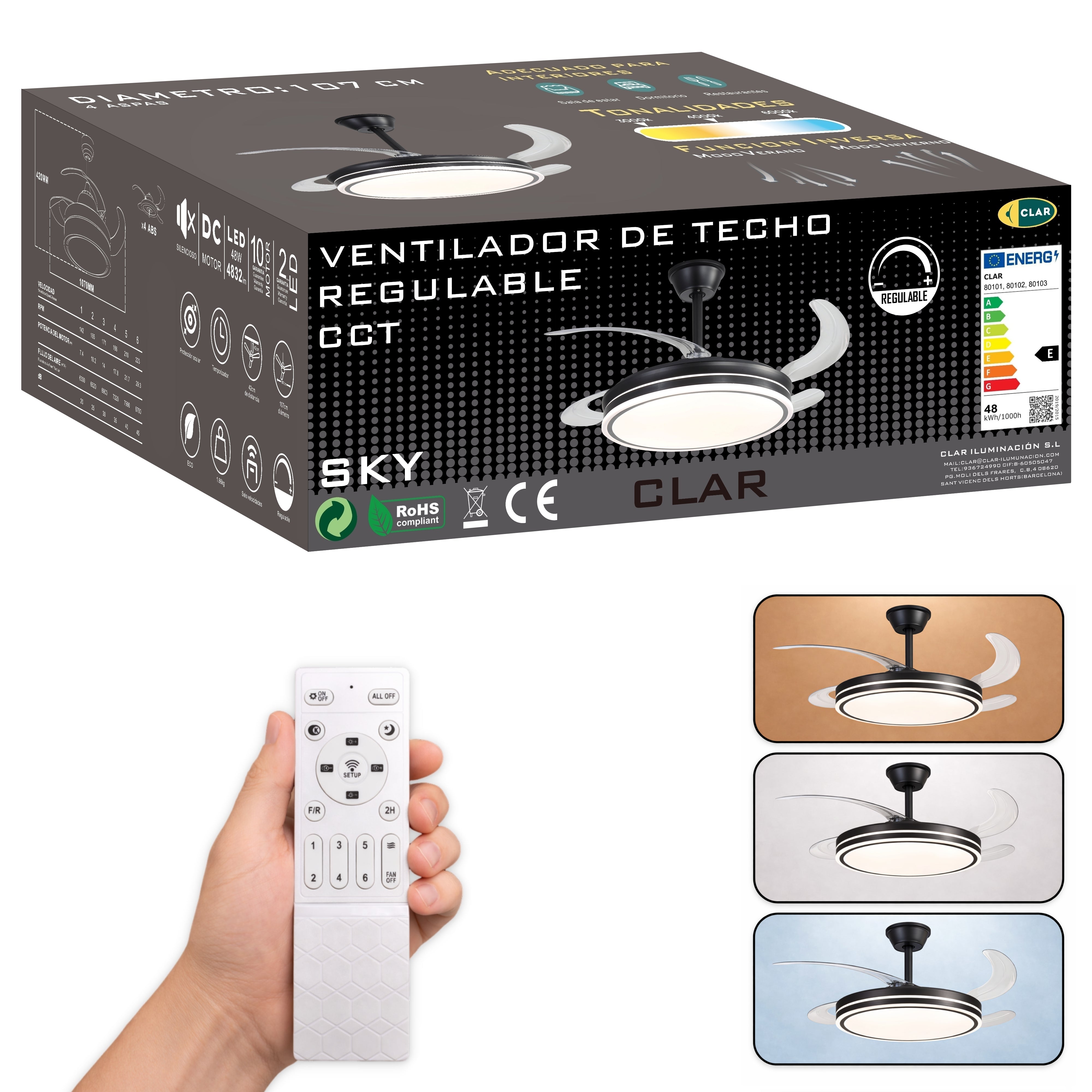 Ventilador de Techo Regulable CCT (Negro)
