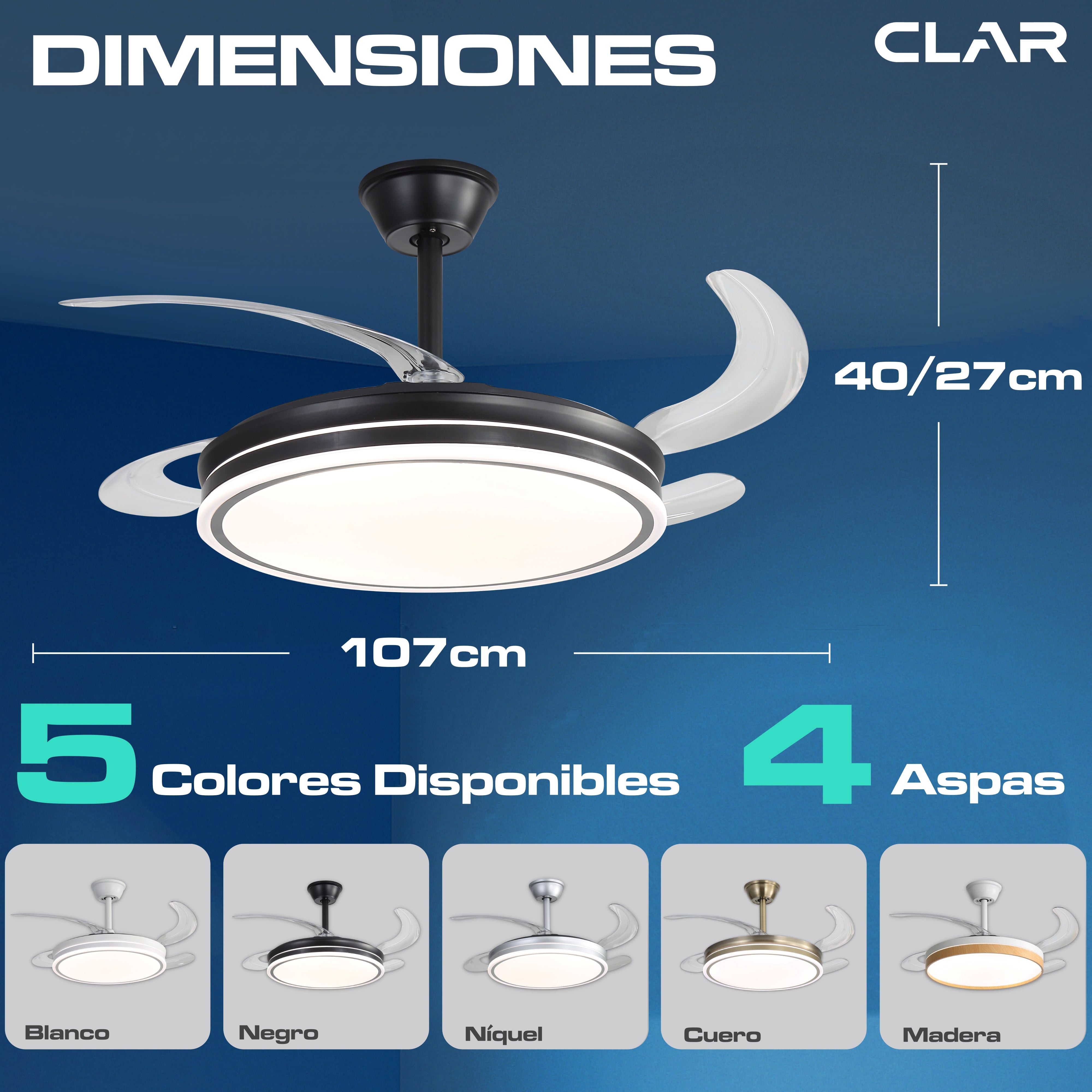 Ventilador de Techo Regulable CCT Ø107cm (Negro)