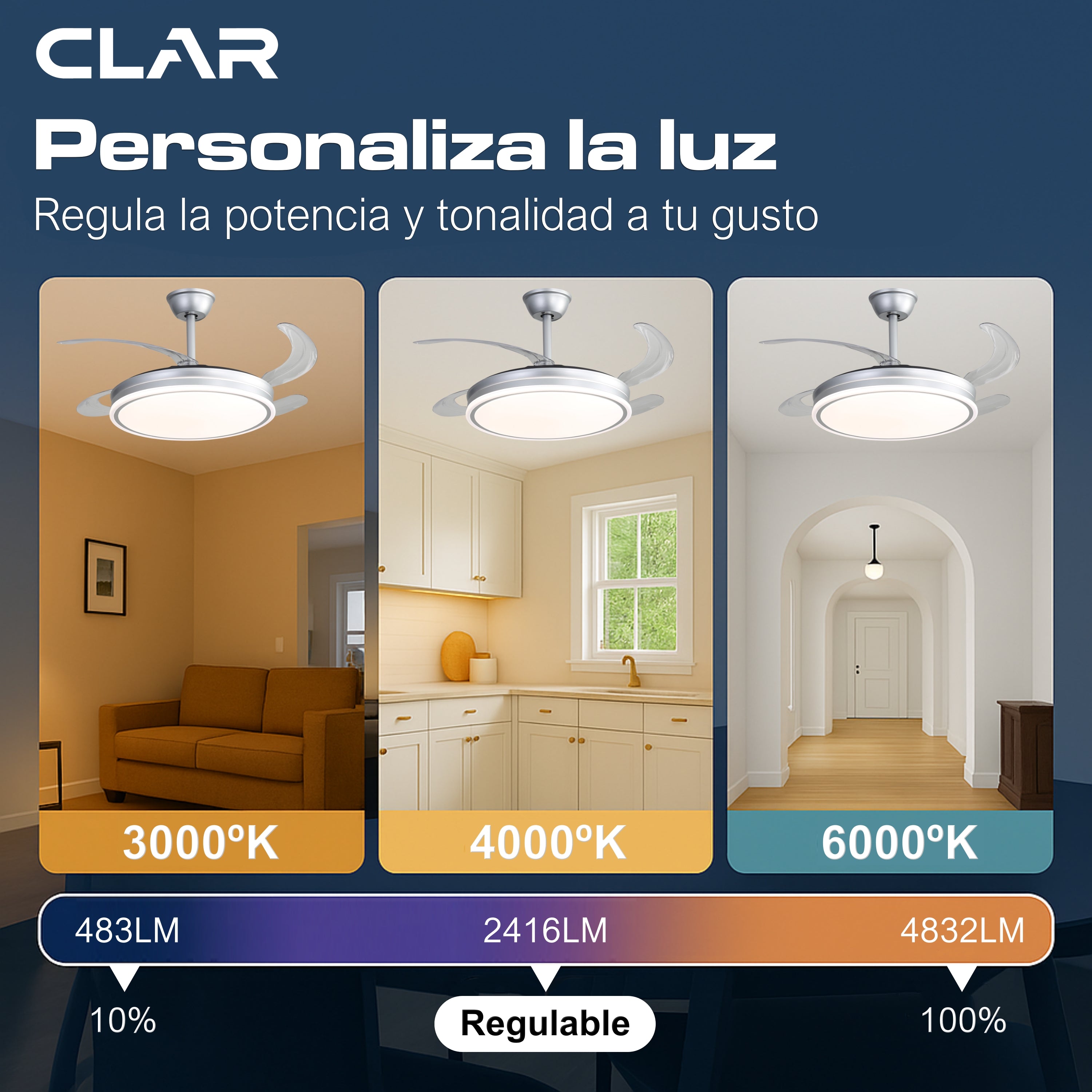 Ventilador de Techo Regulable CCT Ø107cm (Níquel)