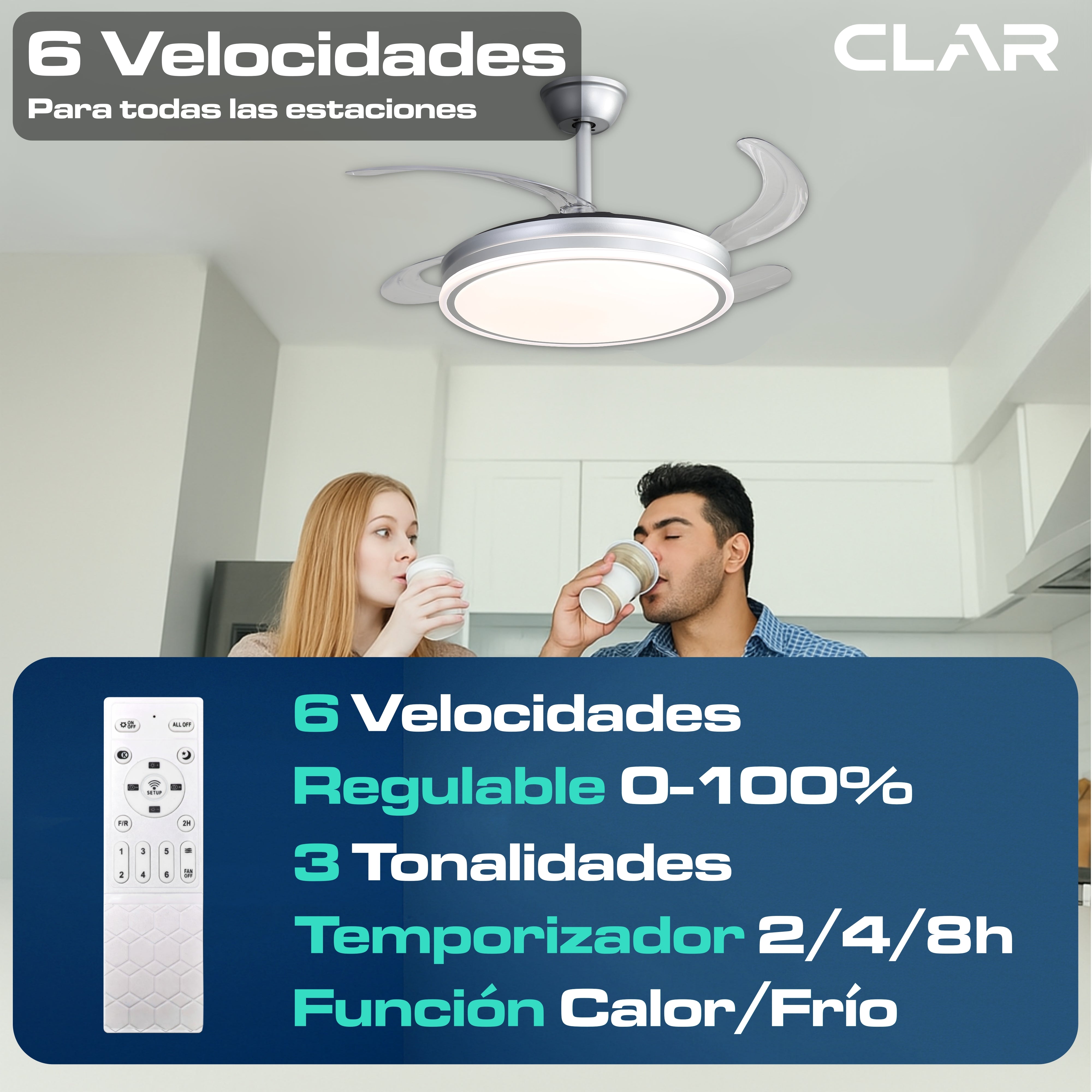 Ventilador de Techo Regulable CCT Ø107cm (Níquel)