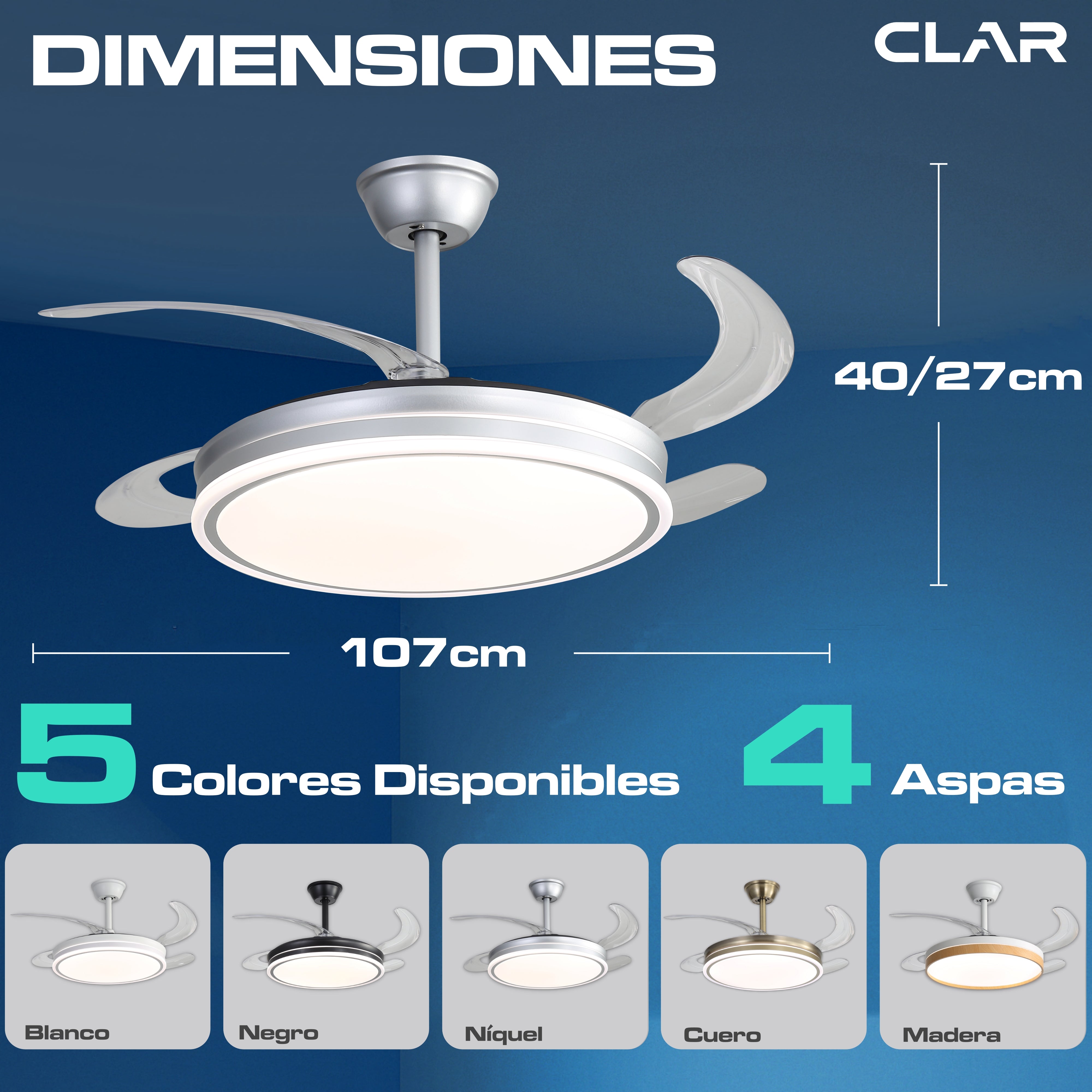 Ventilador de Techo Regulable CCT Ø107cm (Níquel)