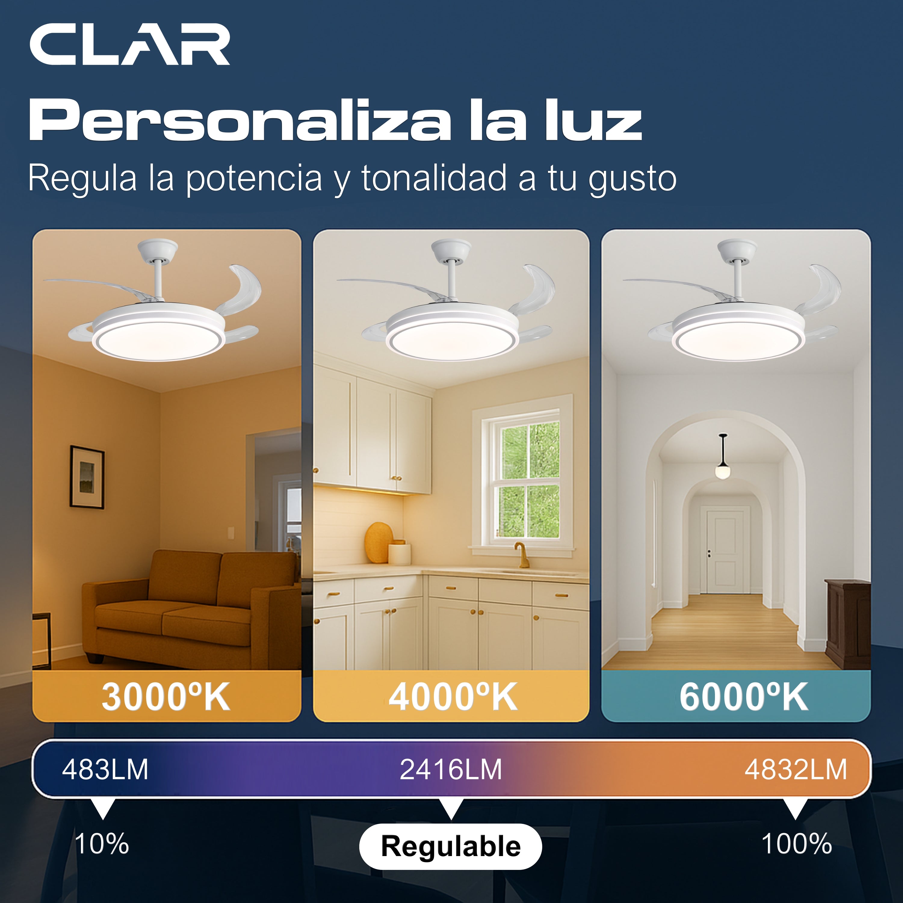 Dimmable CCT Ceiling Fan Ø107cm (White)