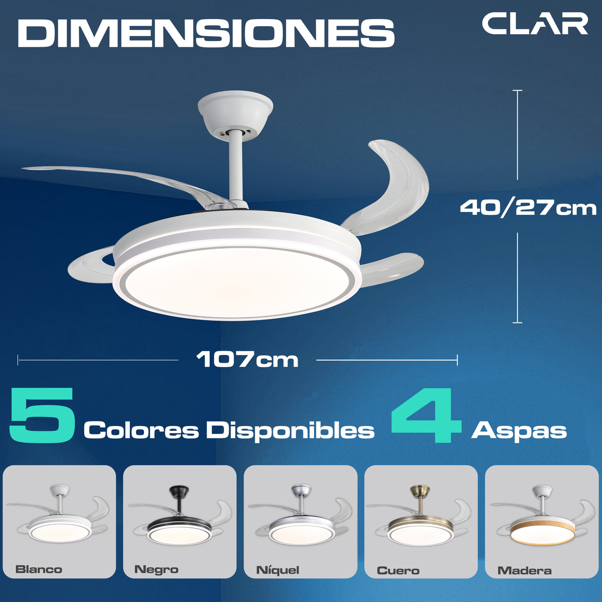 Dimmable CCT Ceiling Fan Ø107cm (White)