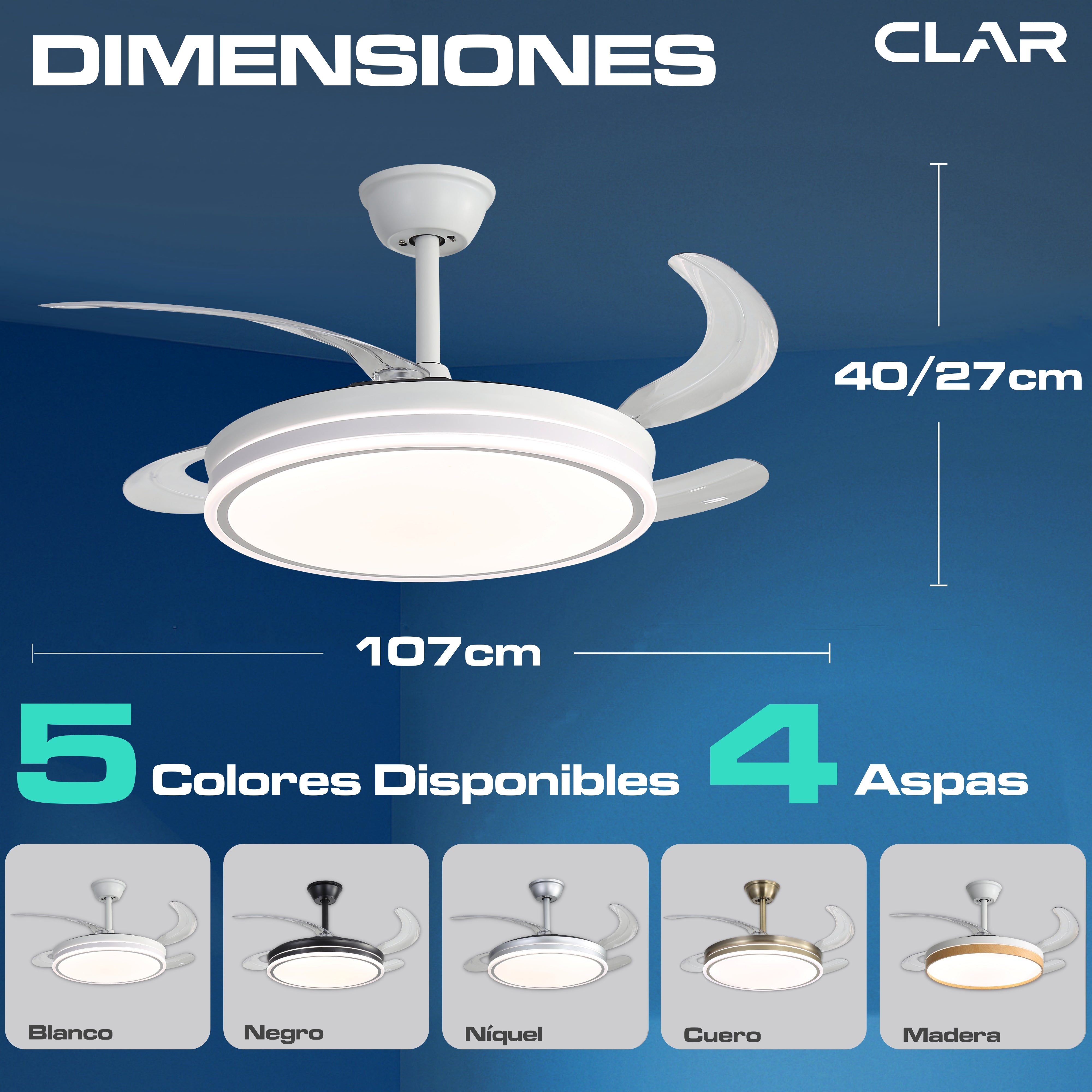 Dimmable CCT Ceiling Fan Ø107cm (White)