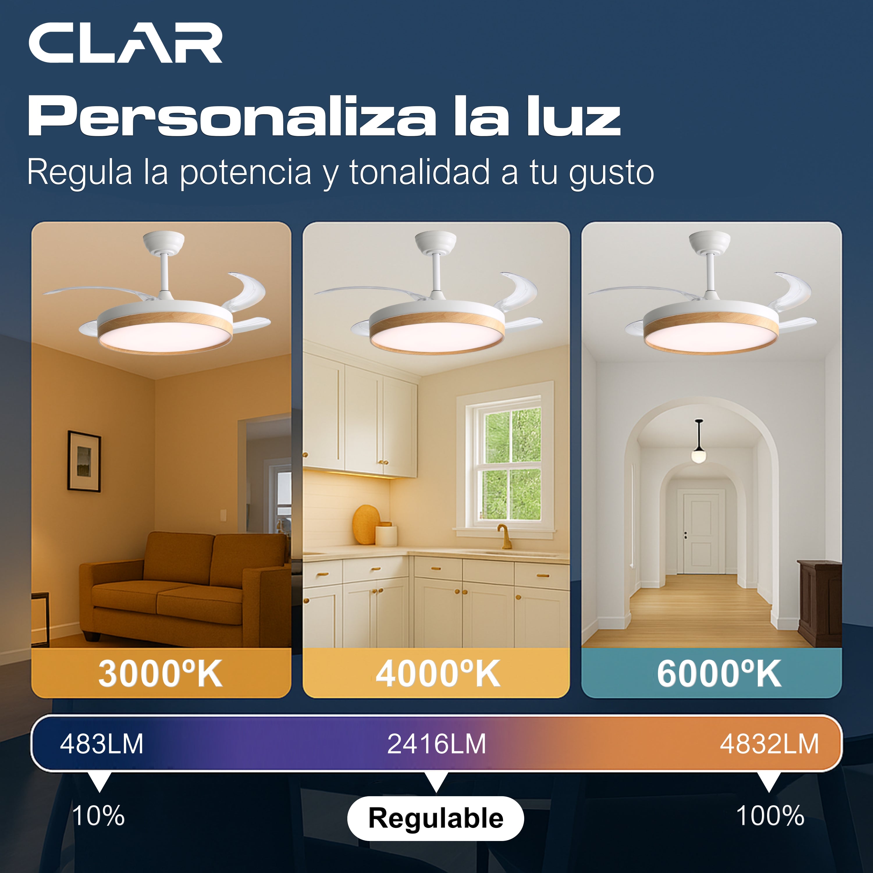 Ventilador de Techo Regulable CCT Ø107cm (Acabado Madera)