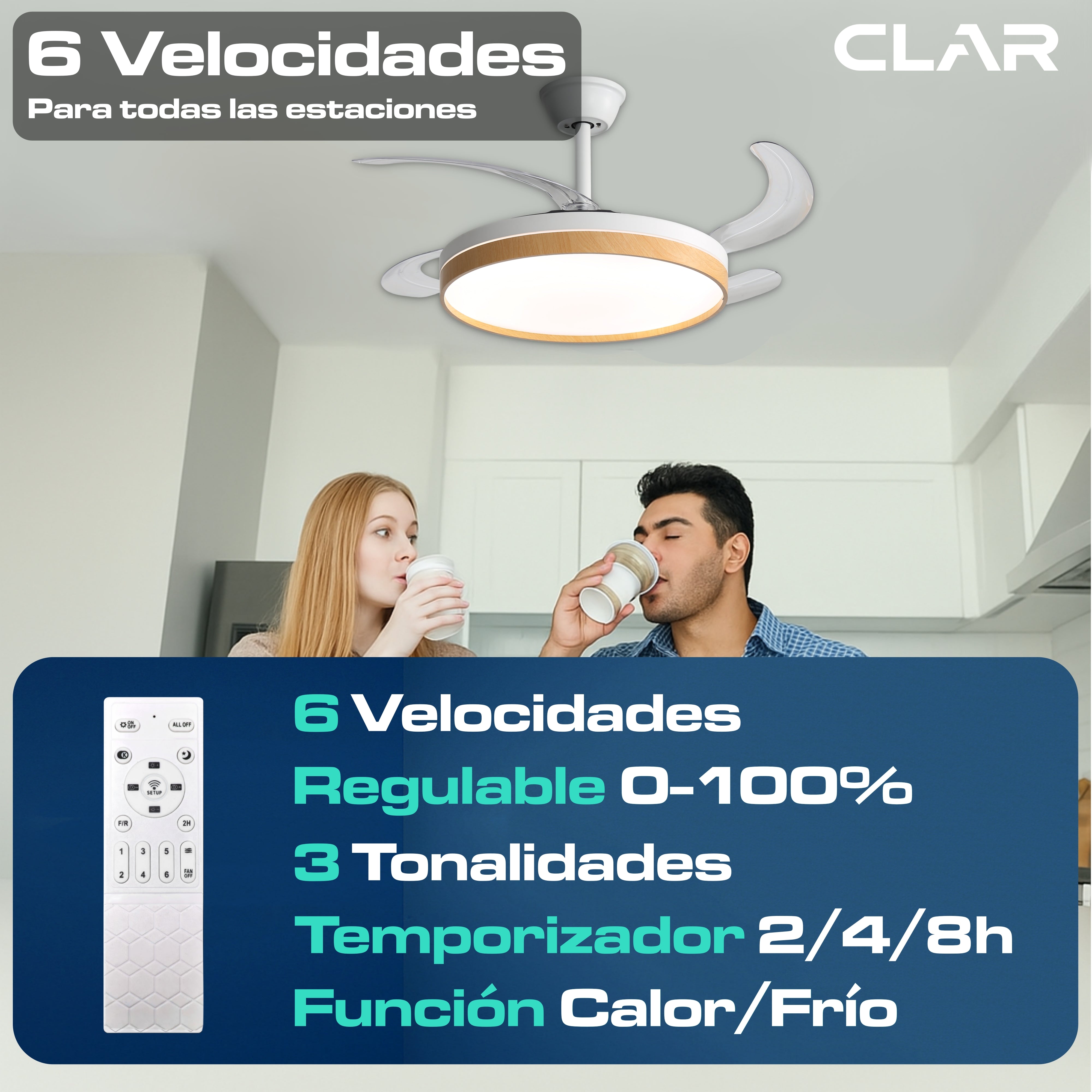 Ventilador de Techo Regulable CCT Ø107cm (Acabado Madera)