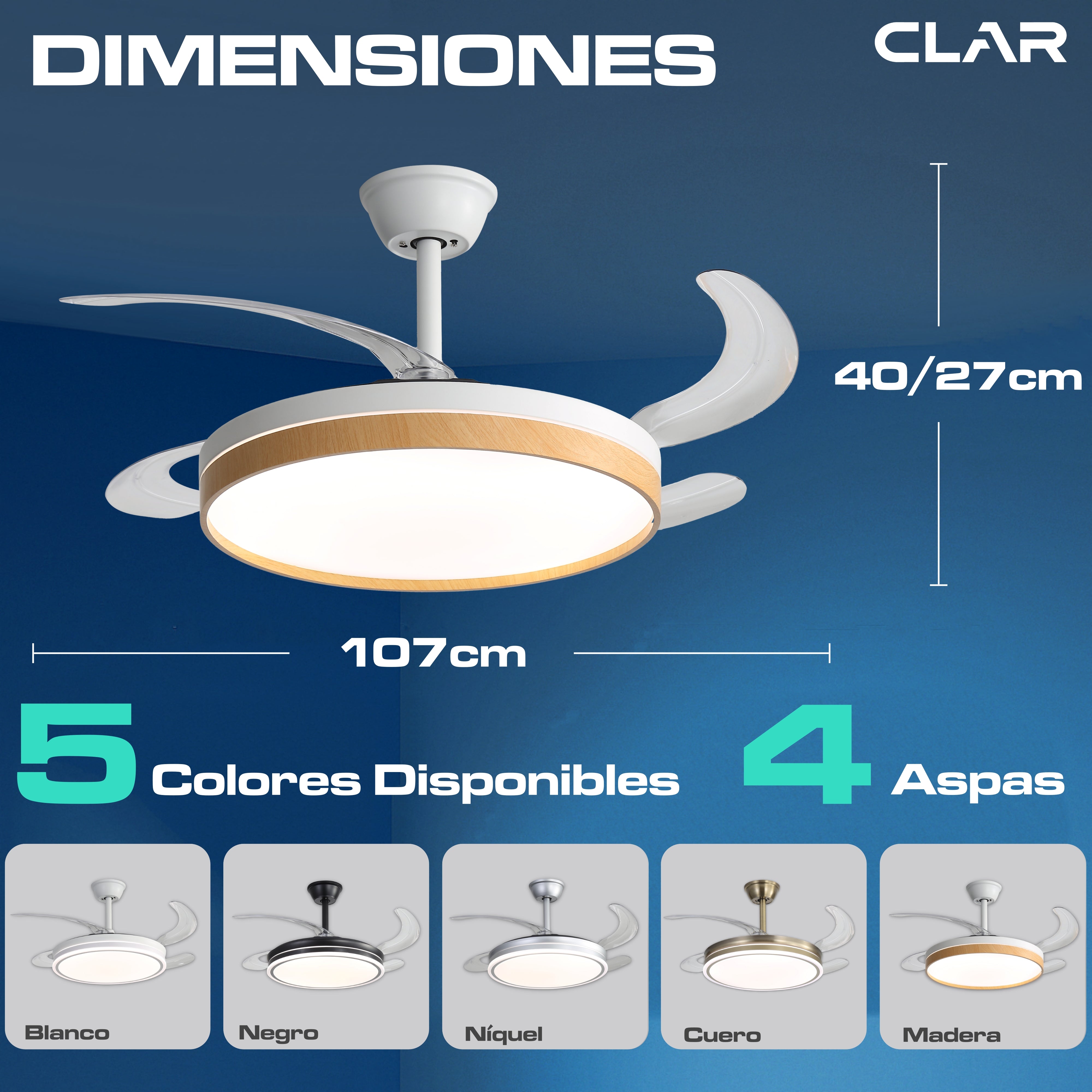 Ventilador de Techo Regulable CCT Ø107cm (Acabado Madera)