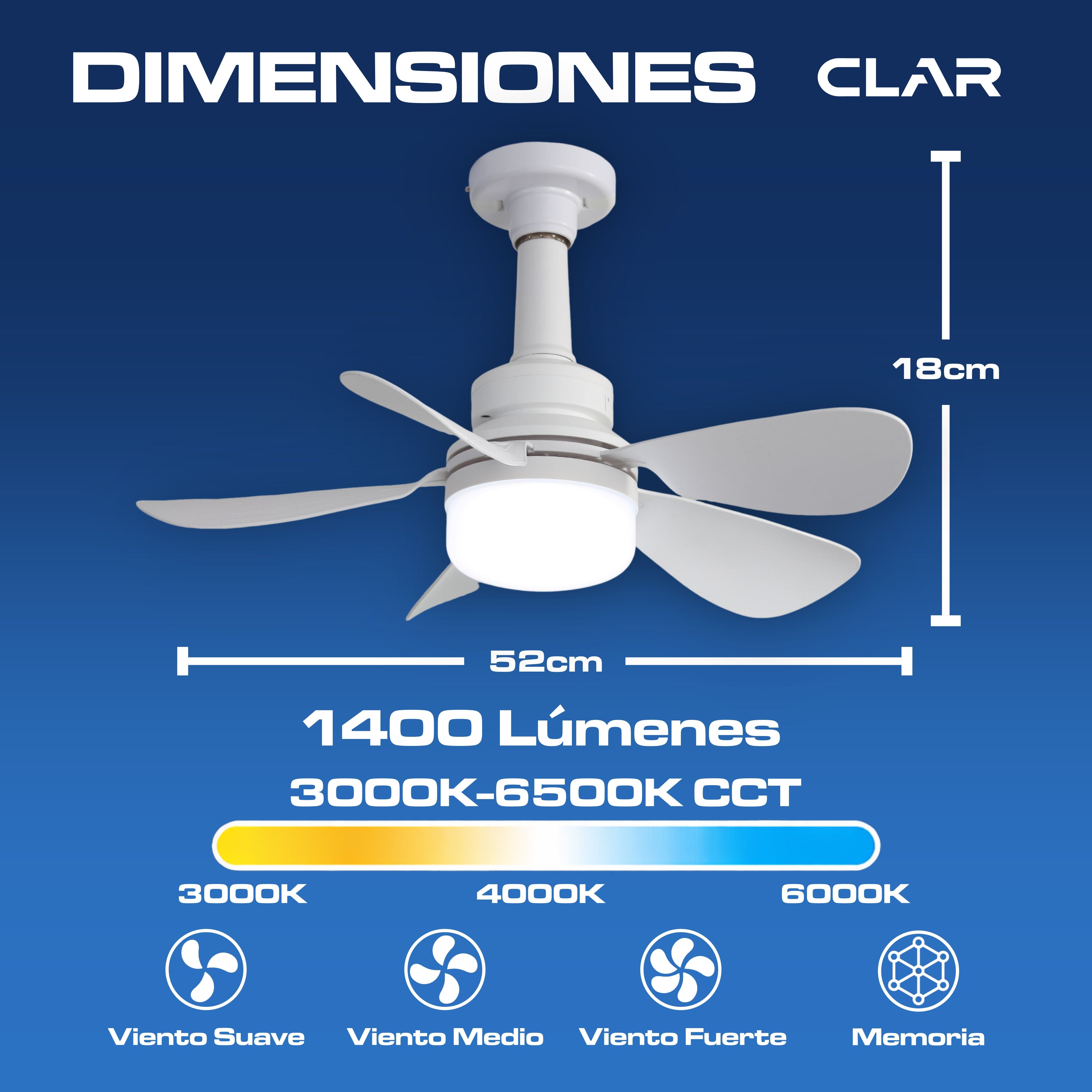 Ventilador de Techo Regulable CCT Ø52cm (Casquillo E27)