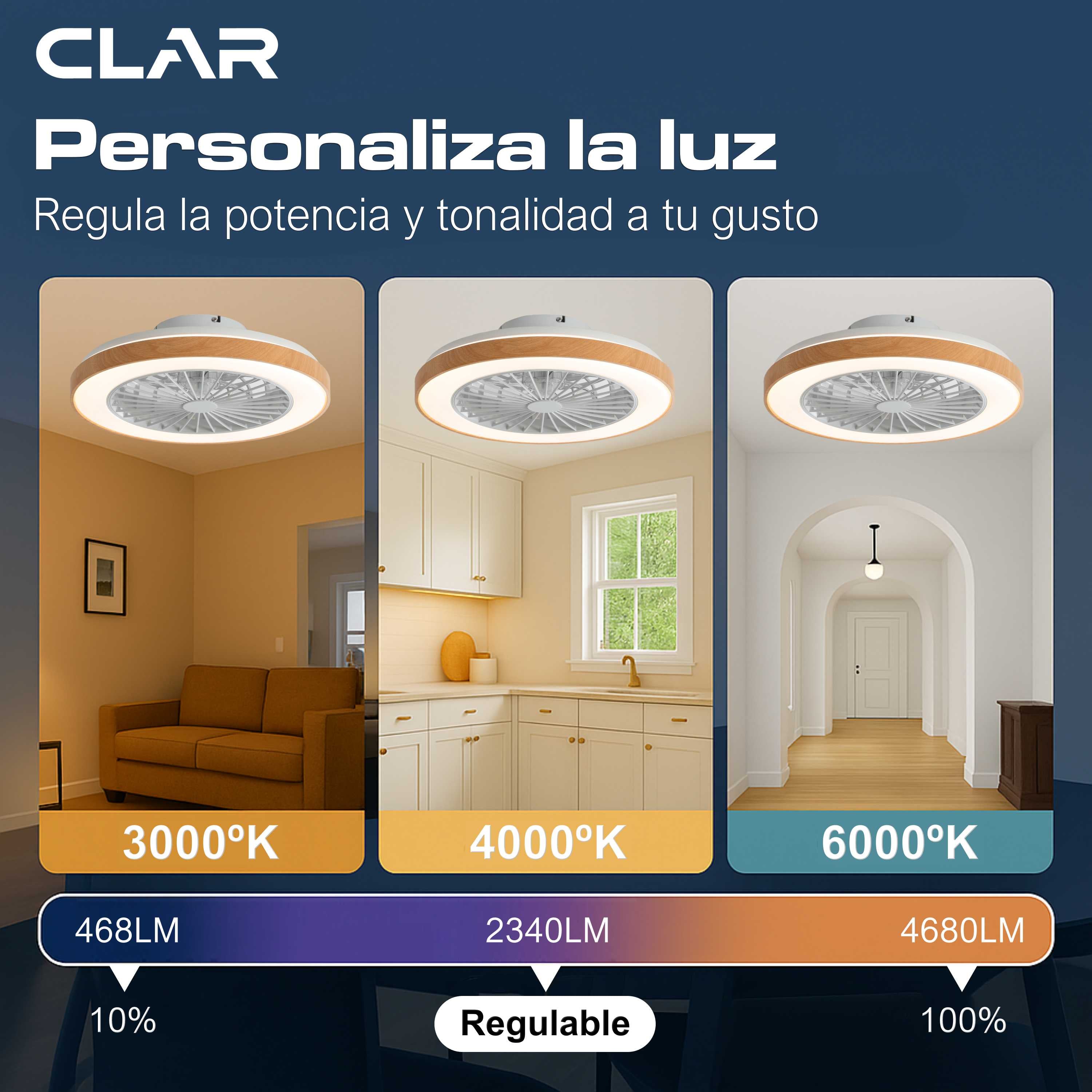 Ventilador de Techo Regulable CCT Ø53cm (Acabado Madera)