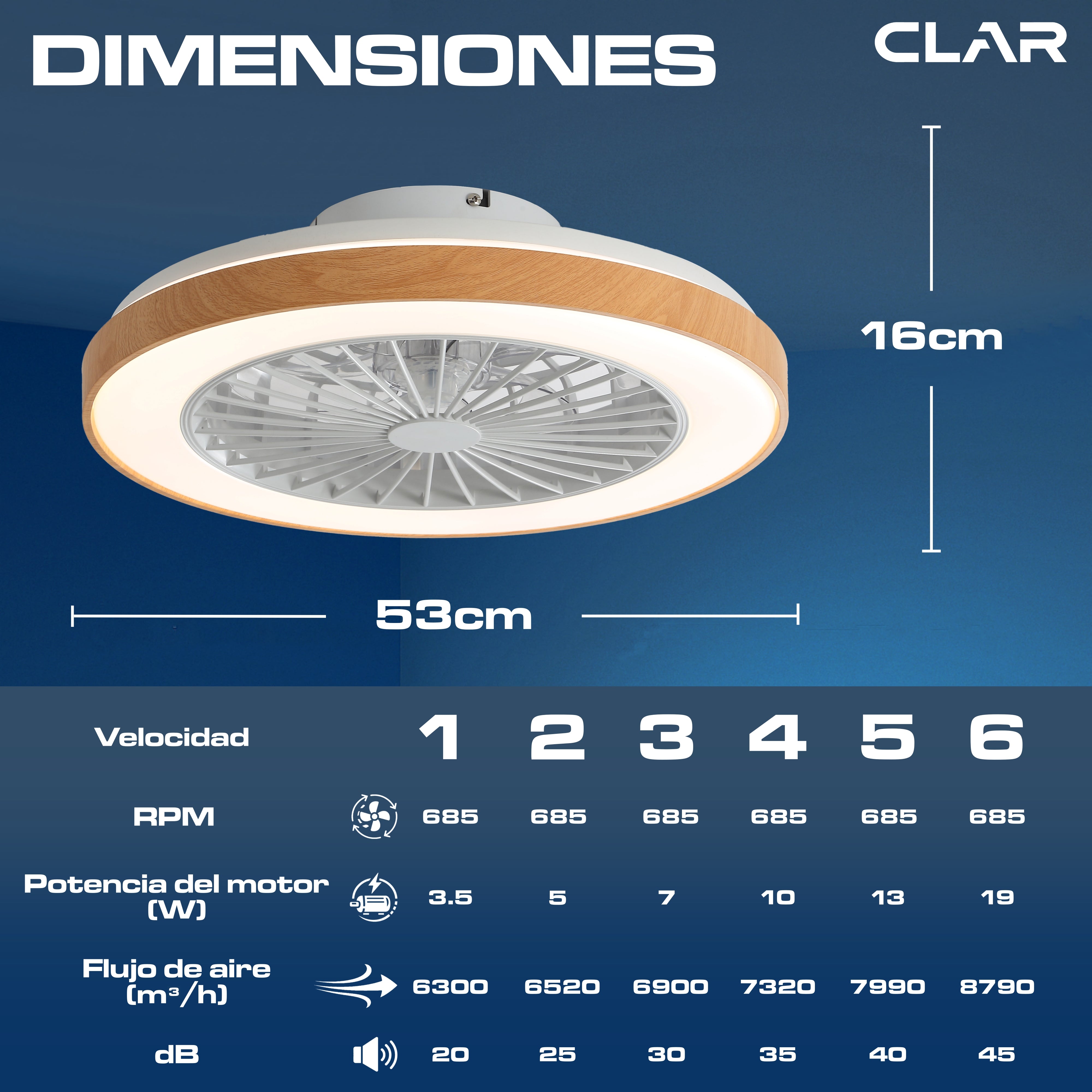 Ventilador de Techo Regulable CCT Ø53cm (Acabado Madera)