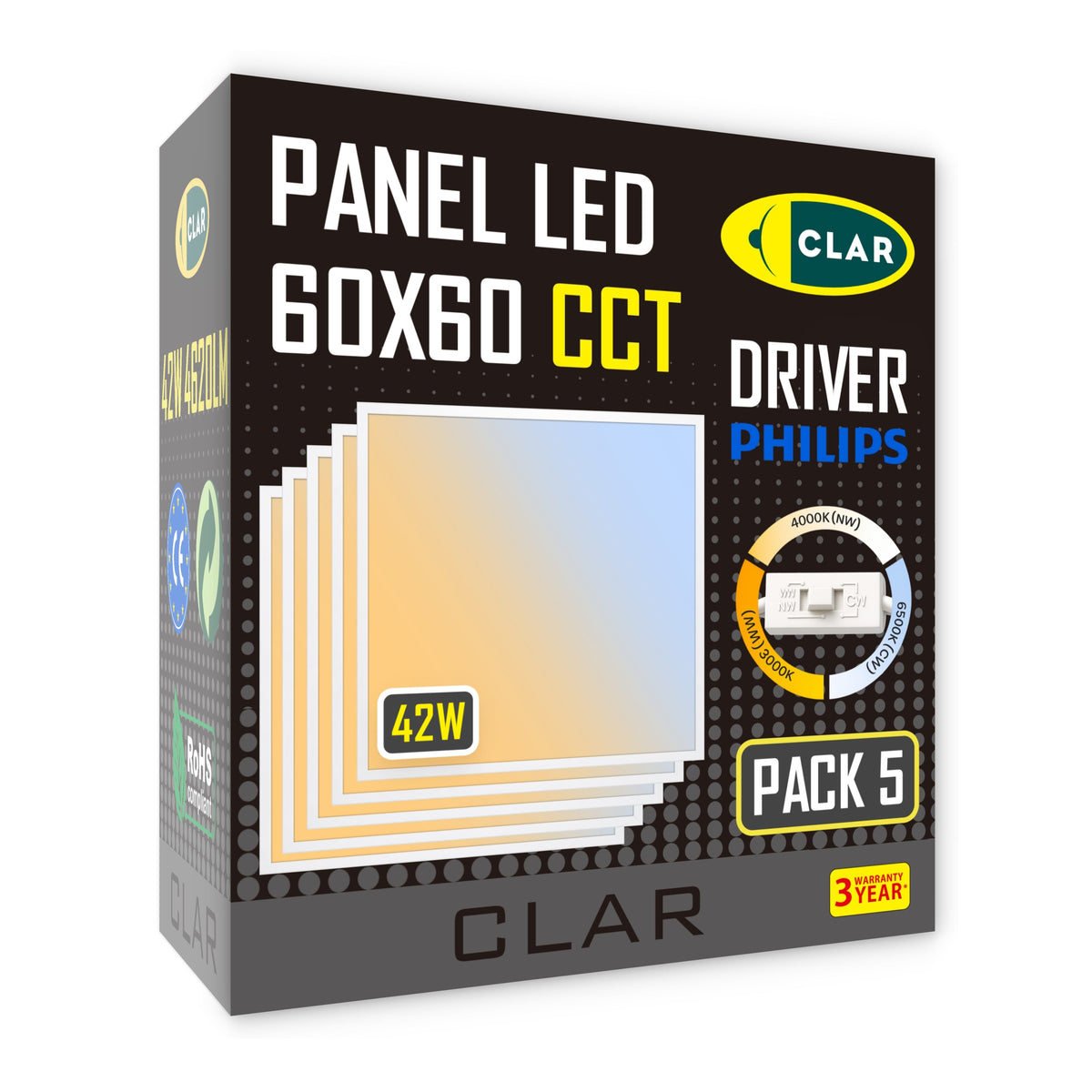 PANEL LED 42W 60x60 4620Lm CCT PHILIPS DRIVER