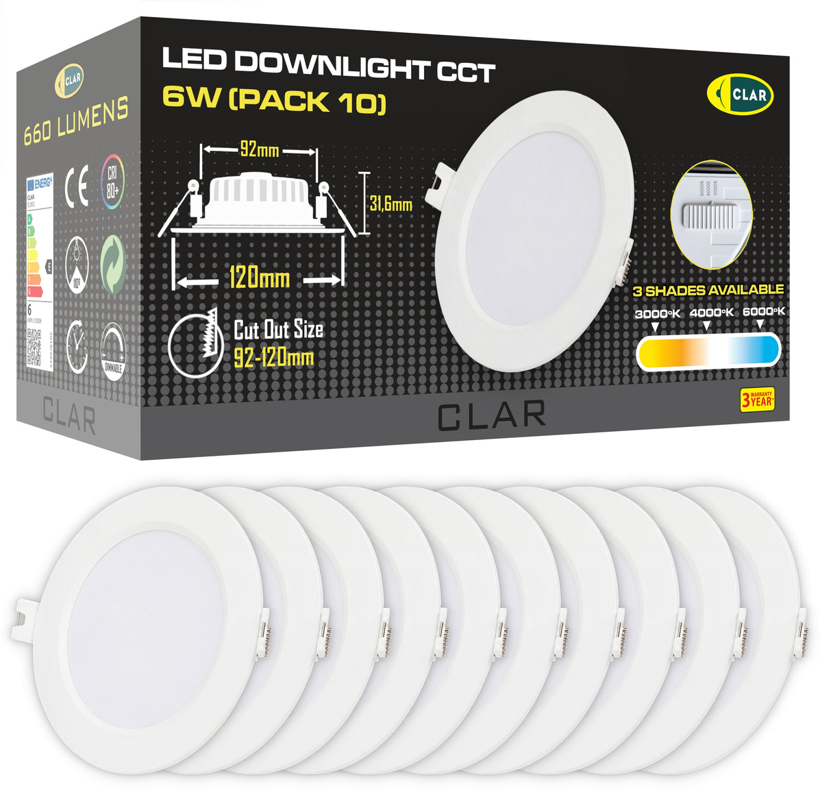Downlight LED Ceiling Recessed 6W, Spotlight Indoor, Driver Included,  CCT