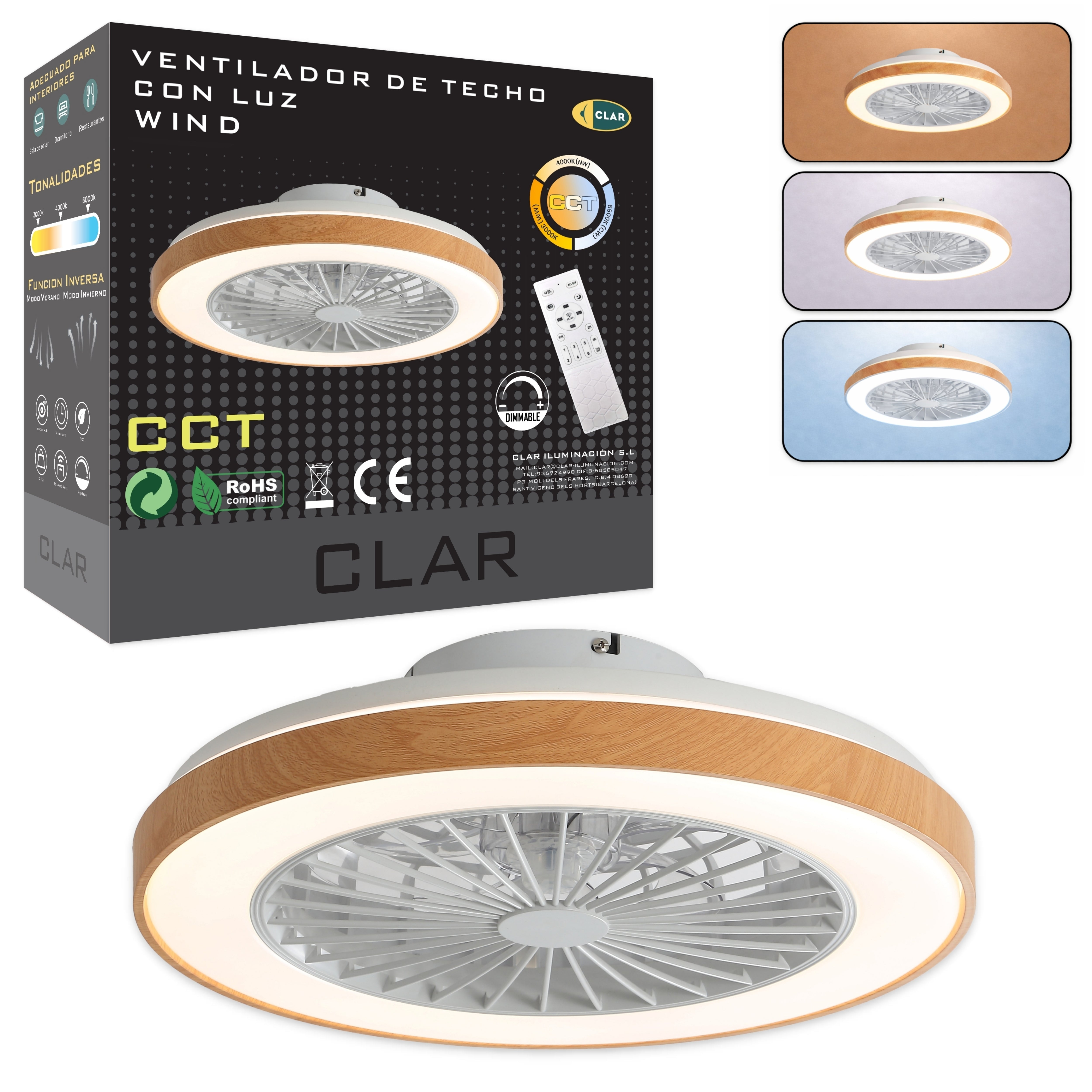 Ventilador de Techo Regulable CCT (Redondo Madera)