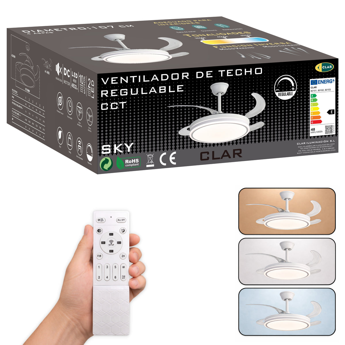 Dimmable CCT Ceiling Fan Ø107cm (White)