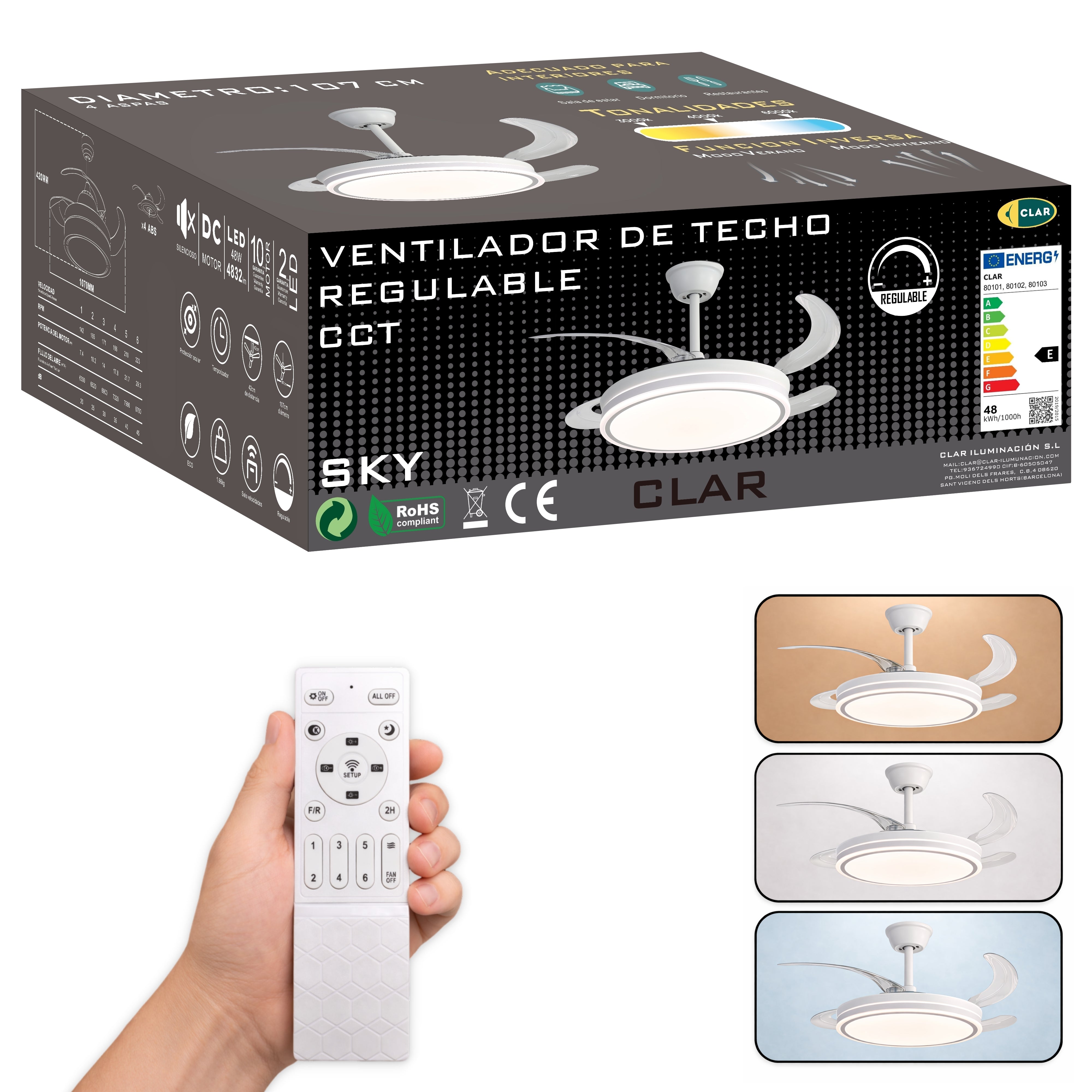 Ventilador de Techo Regulable CCT Ø107cm (Blanco)